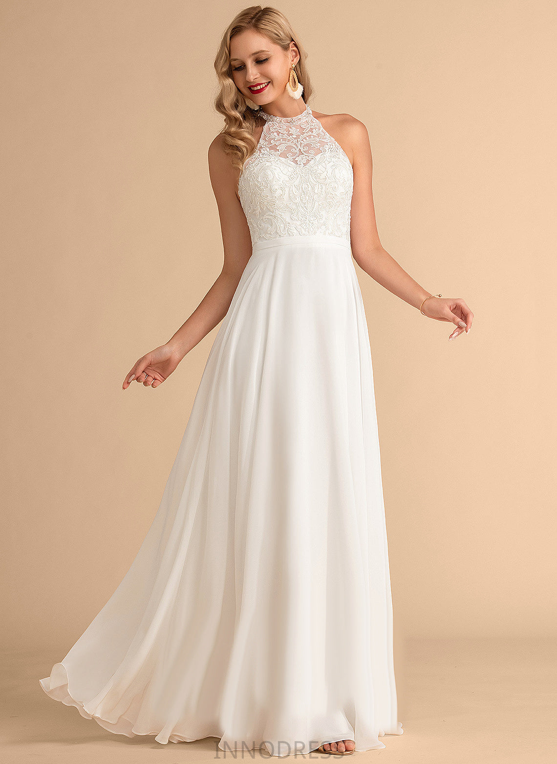 Lace Chiffon Dress Neck Wedding Wedding Dresses High Floor-Length A-Line Addison