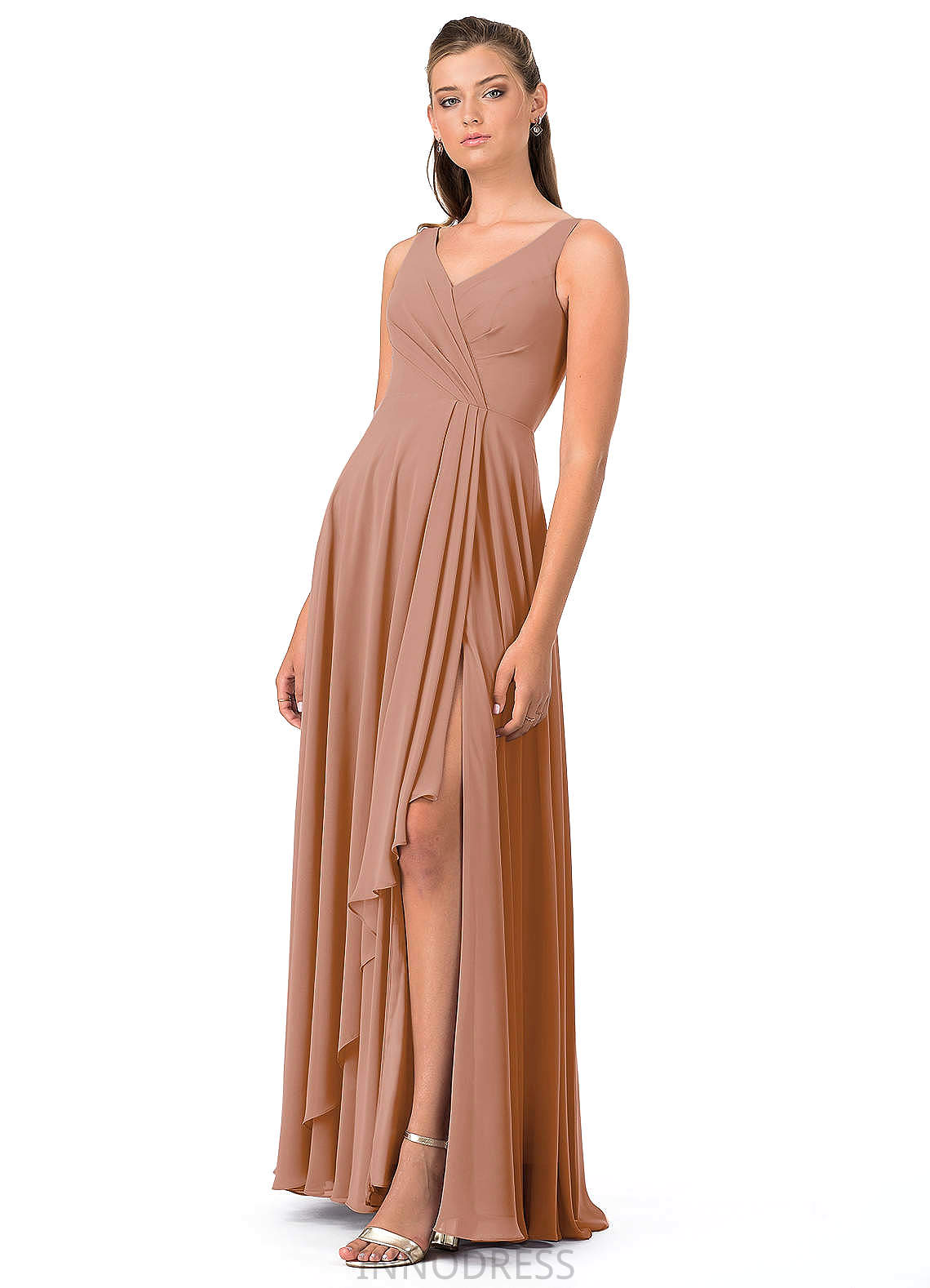 Rose Sleeveless A-Line/Princess Natural Waist Floor Length V-Neck Bridesmaid Dresses