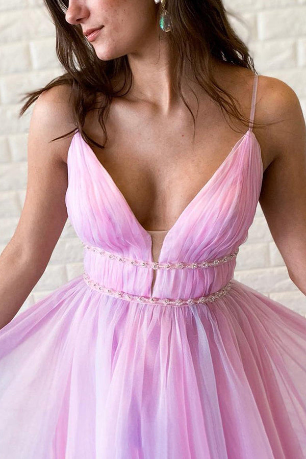 Ombre Spaghetti Straps Sleeveless A Line Prom Dresses