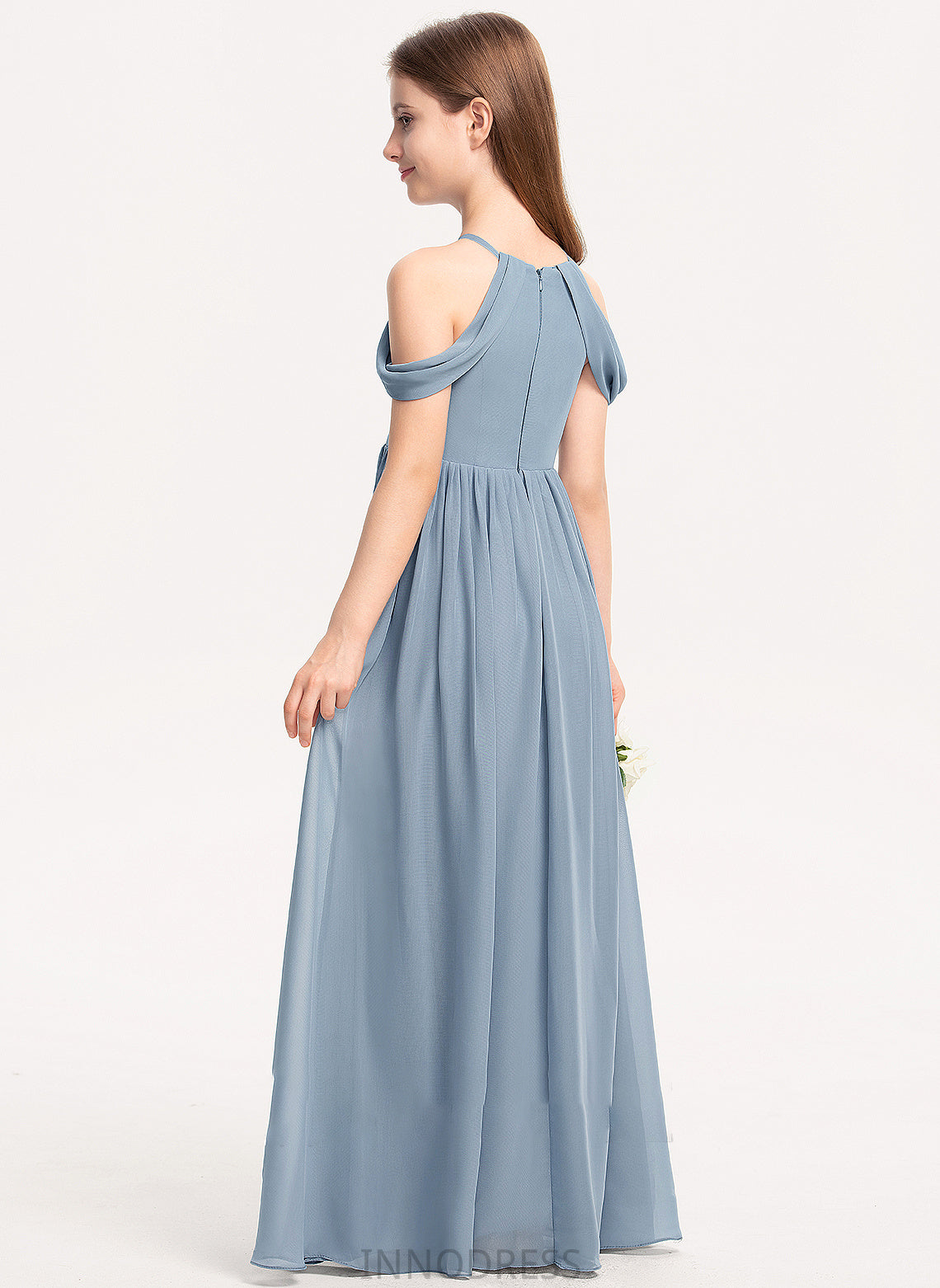 A-Line Scoop Floor-Length With Neck Junior Bridesmaid Dresses Hana Ruffle Chiffon