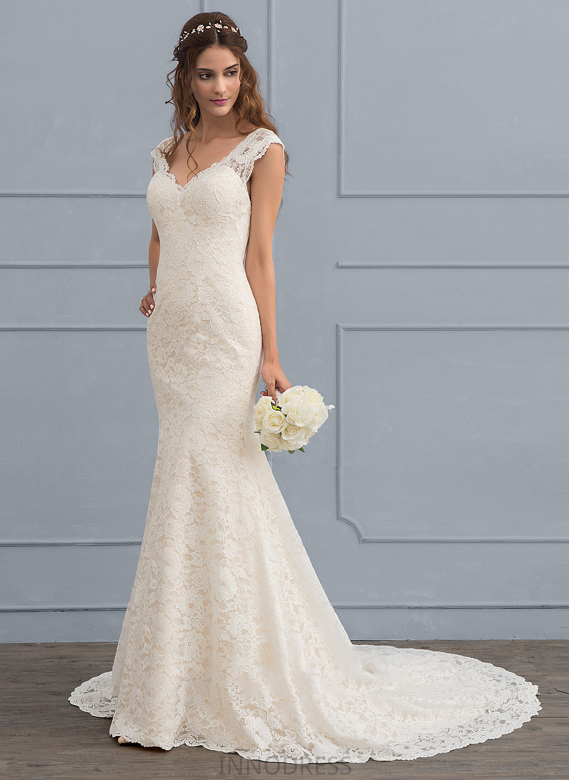 V-neck Dress Trumpet/Mermaid Wedding Dresses Court Wedding Gabrielle Train Lace