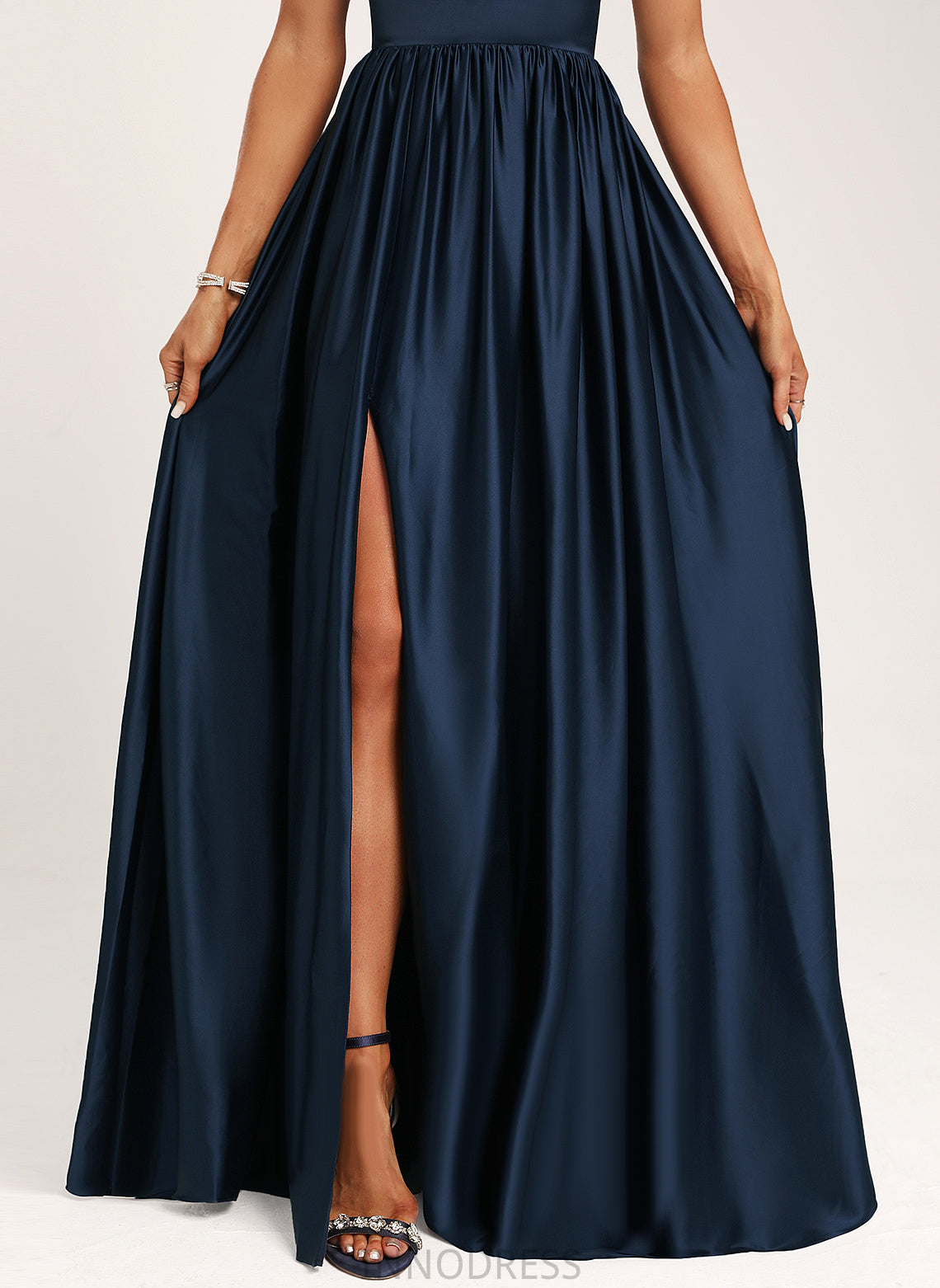 V-neck Silhouette Satin Neckline Length Fabric Straps&Sleeves A-Line Floor-Length Caitlin Bridesmaid Dresses