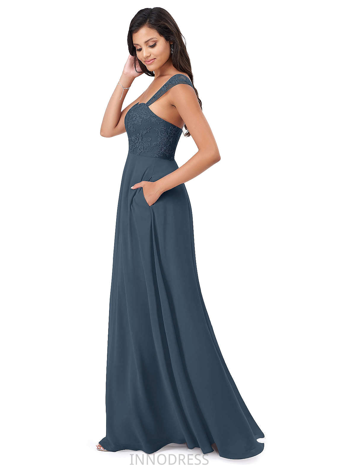 Saige Natural Waist Spaghetti Staps Floor Length Sleeveless Bridesmaid Dresses