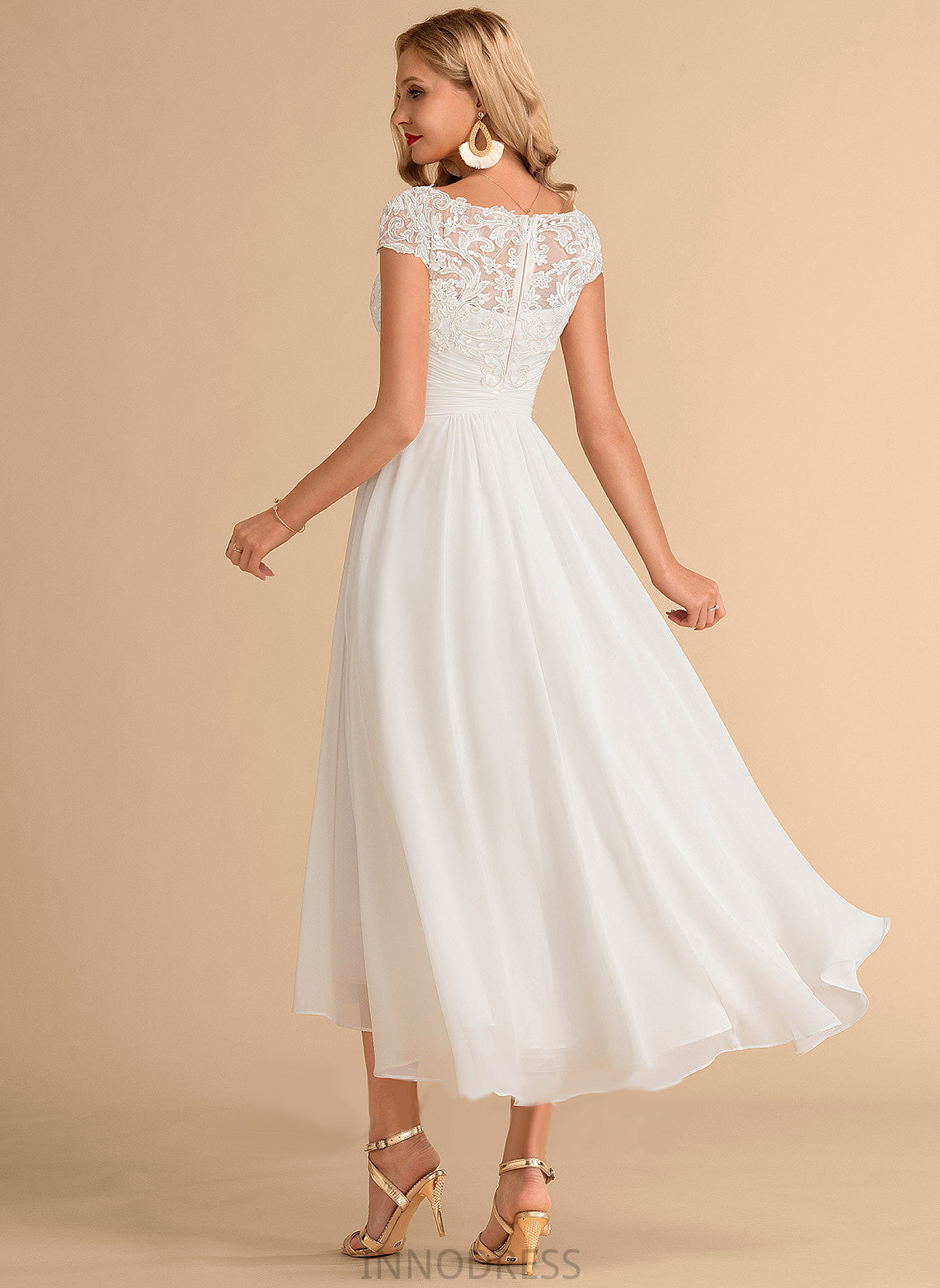 Scoop Dress A-Line Chiffon Natasha Wedding Lace Neck Asymmetrical Wedding Dresses