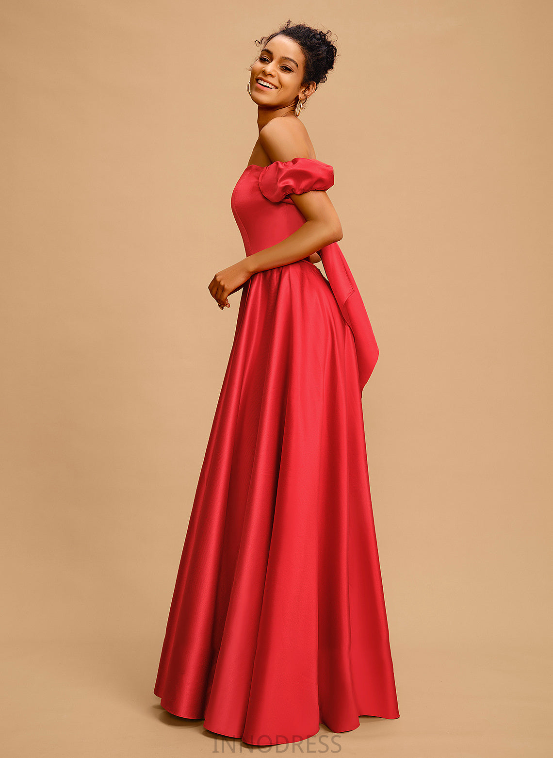 Off-the-Shoulder Parker Satin Floor-Length Prom Dresses Bow(s) Sweetheart Ball-Gown/Princess With