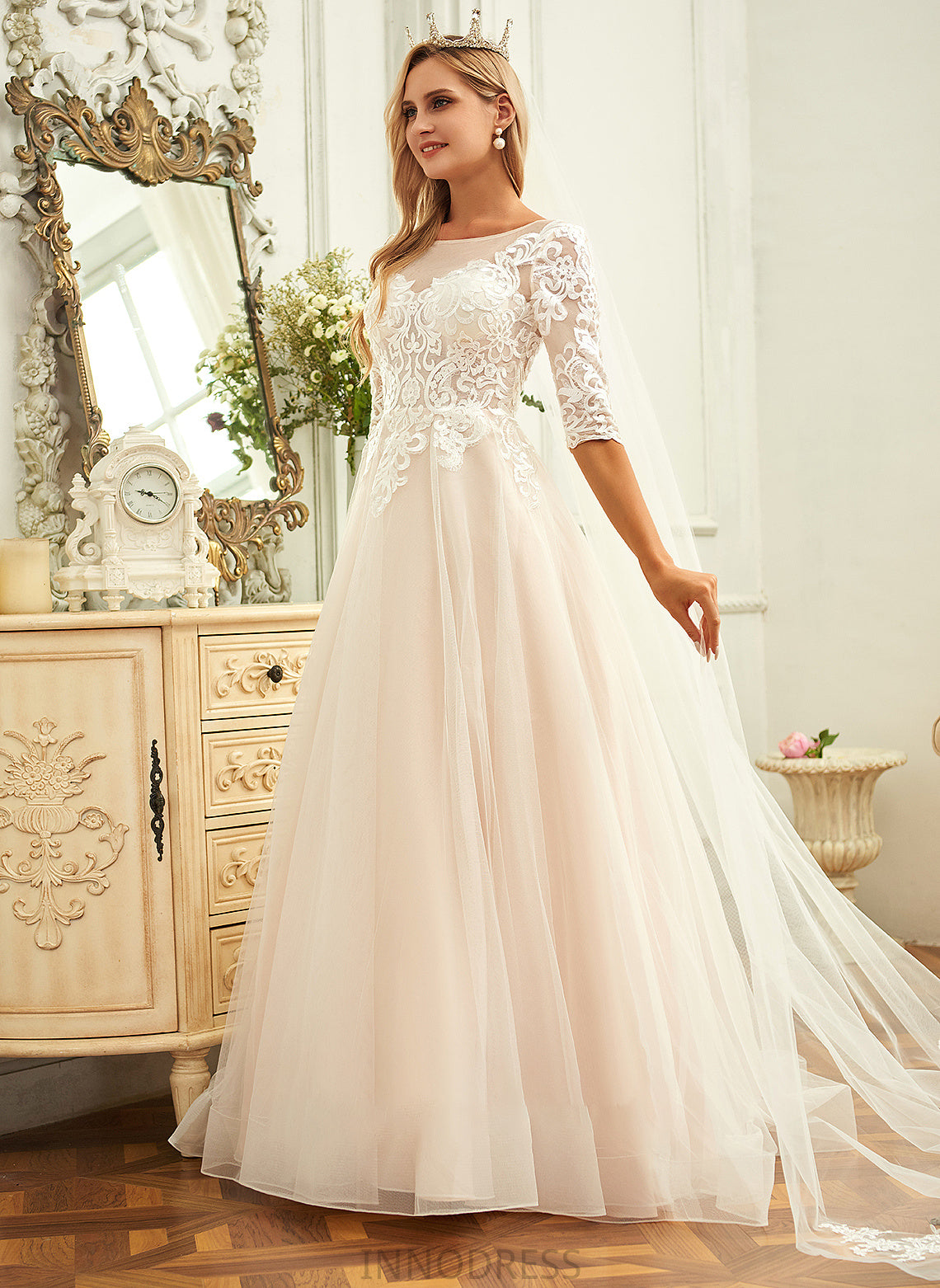 Sweep Dress Lace Wedding Neck Ball-Gown/Princess Train Aliana Tulle Scoop Wedding Dresses