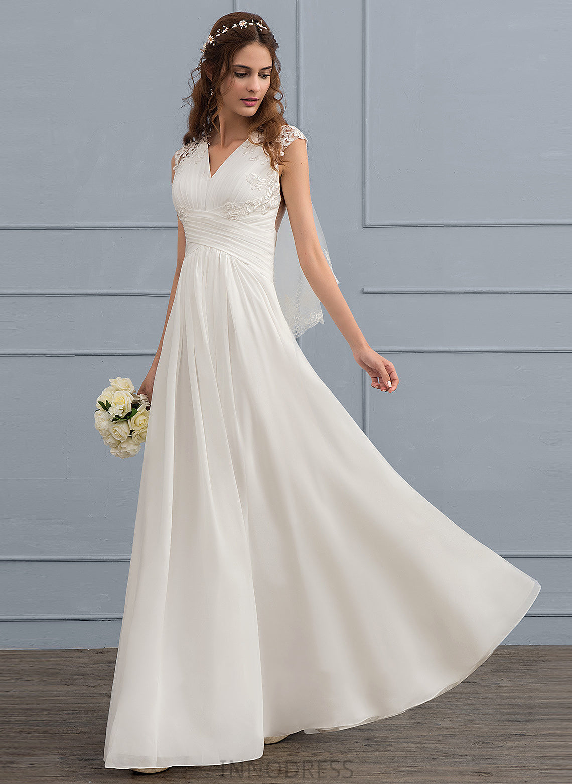 Sweetheart Chiffon Ruffle Lace Wedding Dresses Floor-Length A-Line Dress Wedding Sarah With