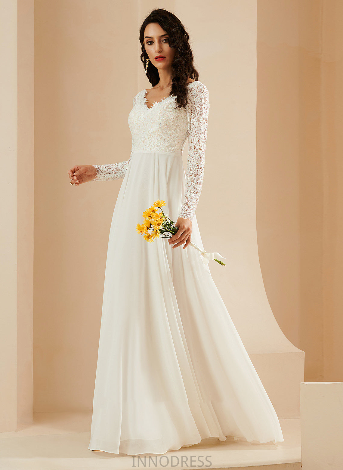 Wedding Dresses Jocelynn With V-neck Wedding Dress Lace Sweep Train A-Line