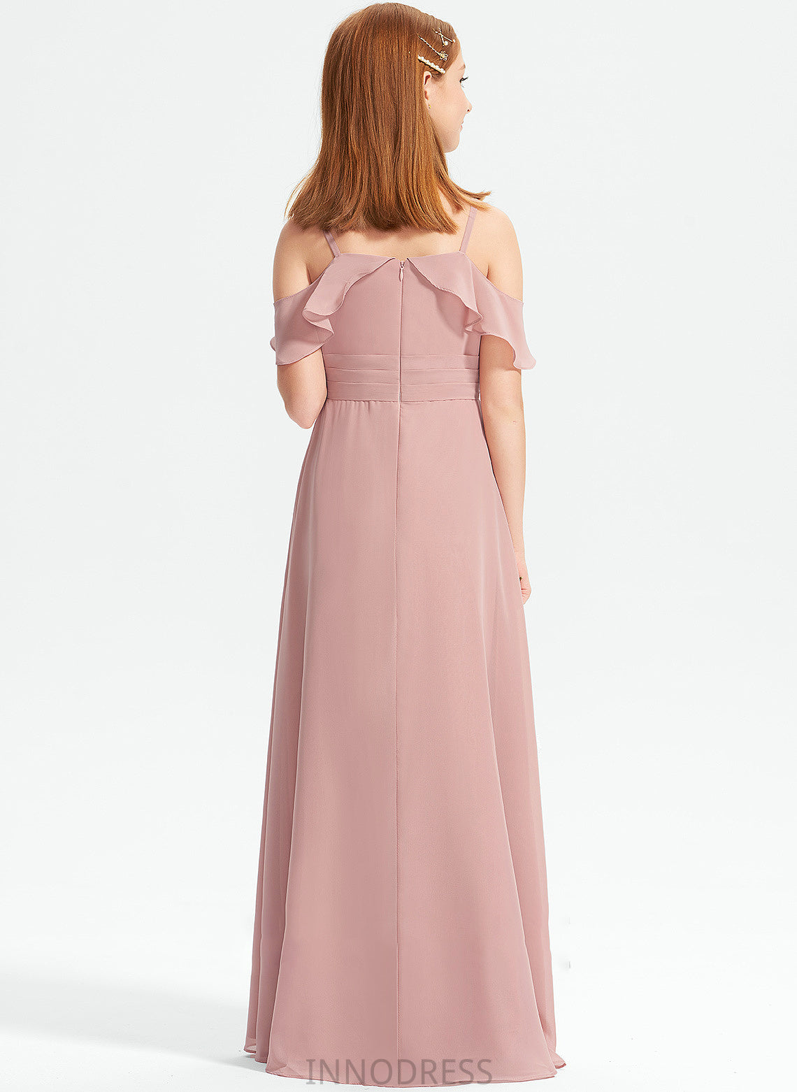 Off-the-Shoulder With Ryan Floor-Length Chiffon Junior Bridesmaid Dresses A-Line Ruffles Cascading