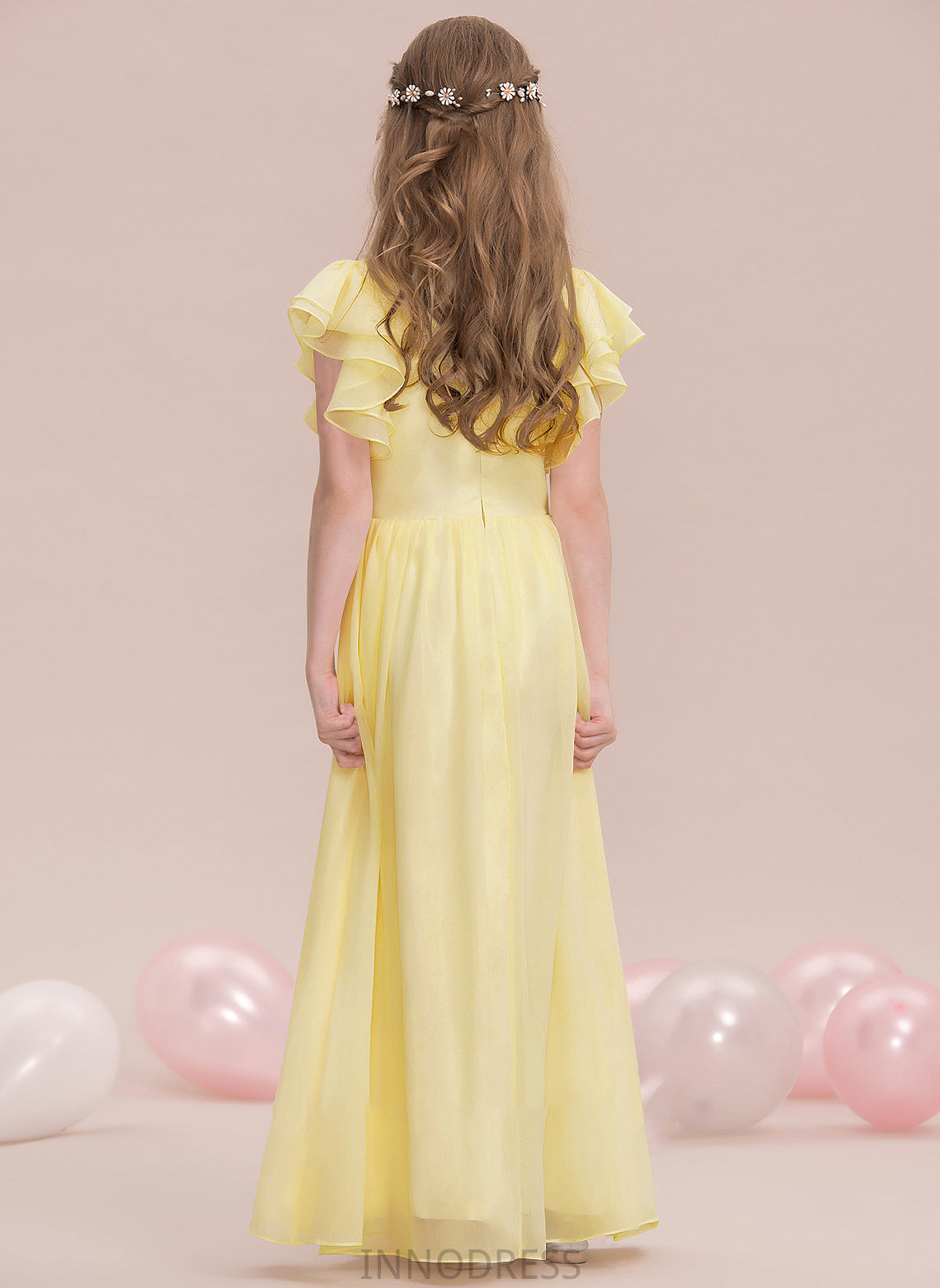 Shayna A-LineScoopNeckFloor-LengthChiffonJuniorBridesmaidDressWithRuffleCascadingRuffles#123850 Junior Bridesmaid Dresses