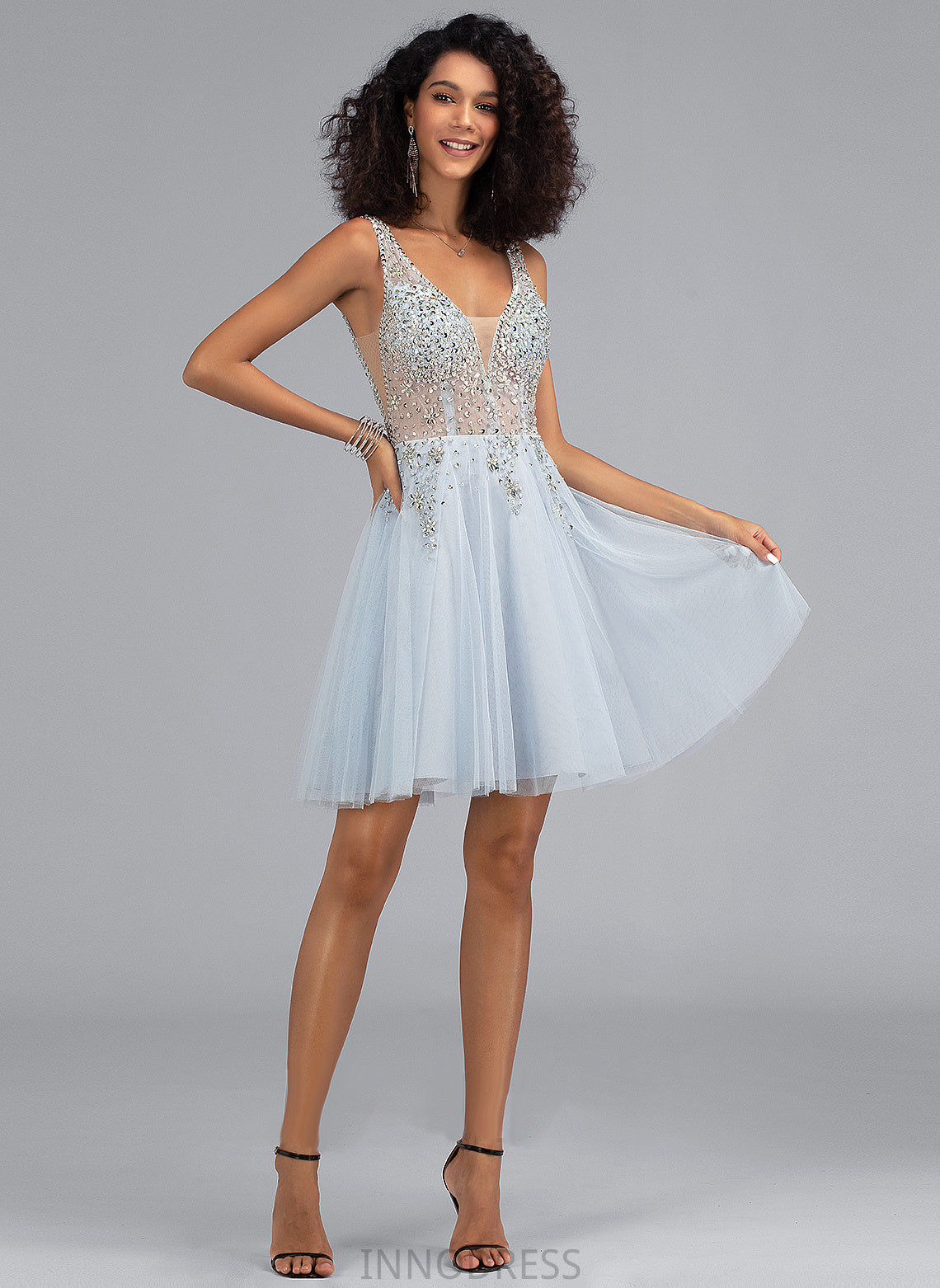 Short/Mini Tulle V-neck Beading Prom Dresses With A-Line Belinda