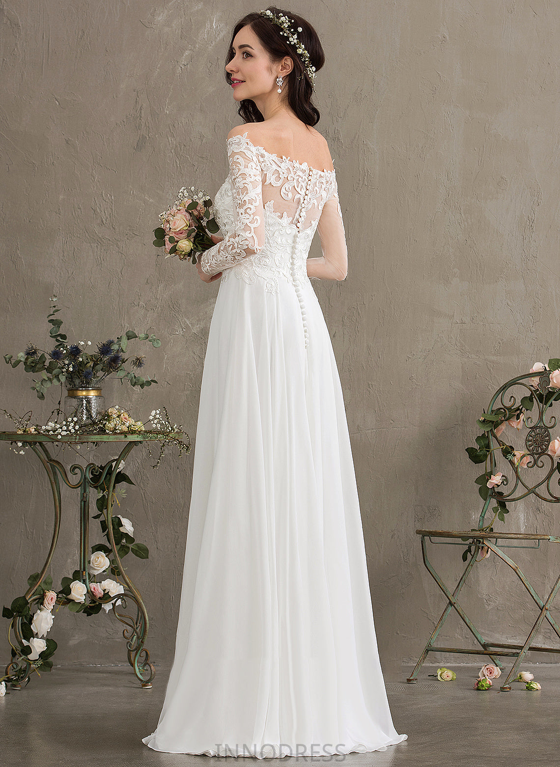 With Lace Jazmin Wedding Floor-Length Dress A-Line Off-the-Shoulder Wedding Dresses Chiffon Lace