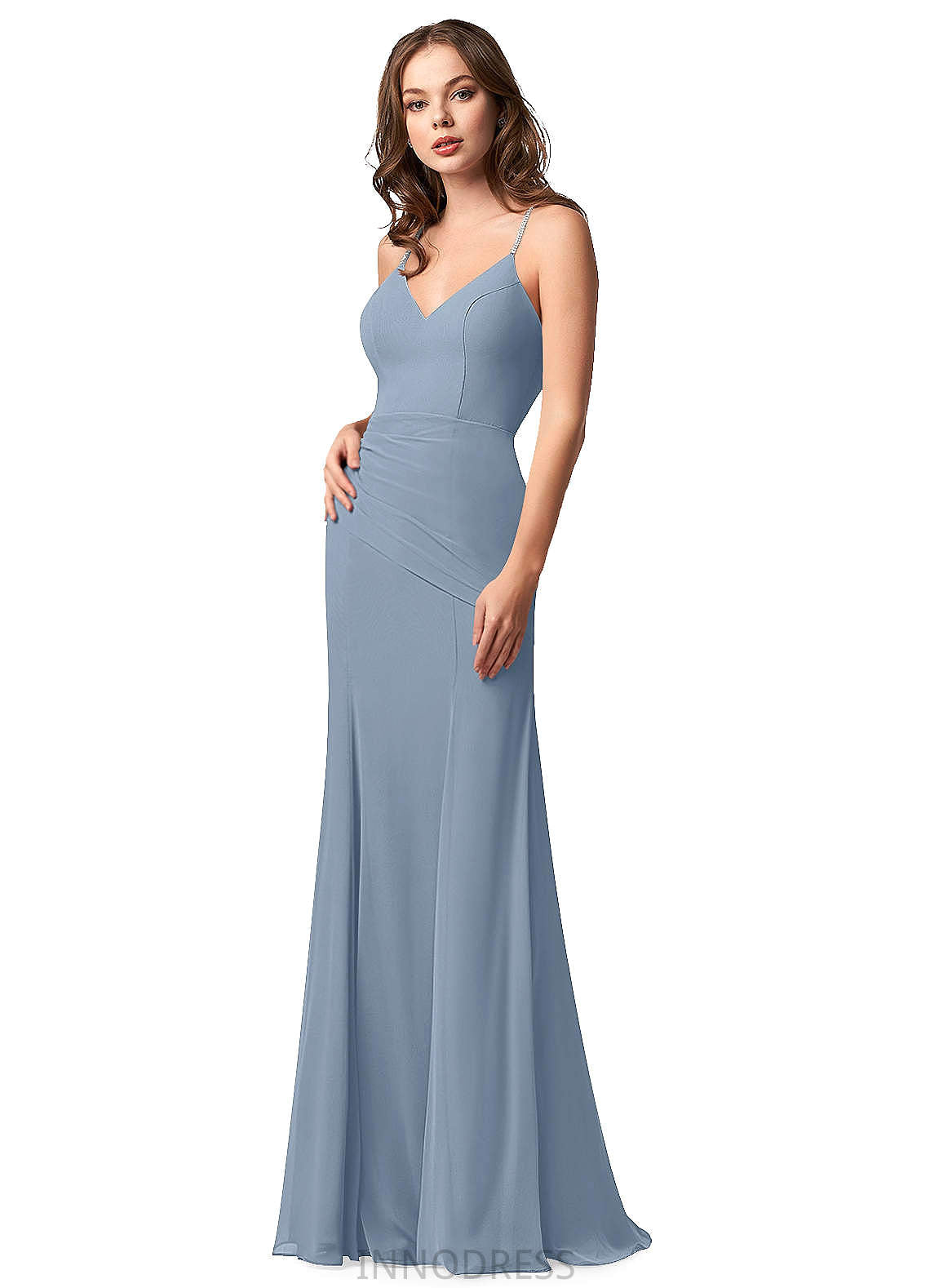 Yaritza Natural Waist Floor Length Sleeveless Straps Satin Trumpet/Mermaid Bridesmaid Dresses