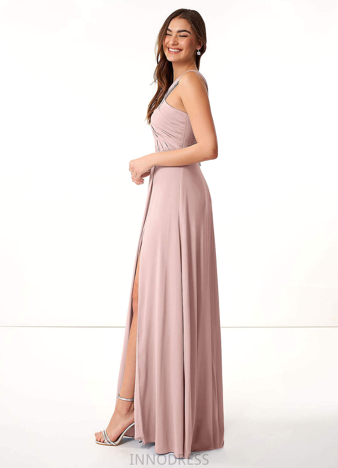 Bella A-Line/Princess V-Neck Sleeveless Floor Length Natural Waist Bridesmaid Dresses