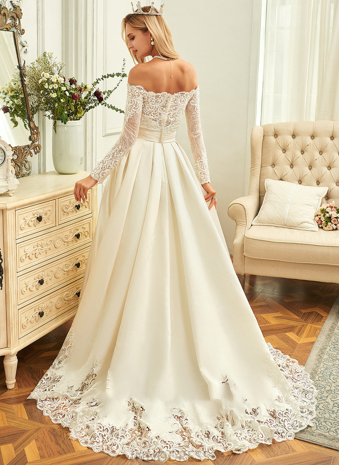 Sequins Lilith Beading Ball-Gown/Princess Train Wedding Dresses Dress Wedding With Sweep Satin