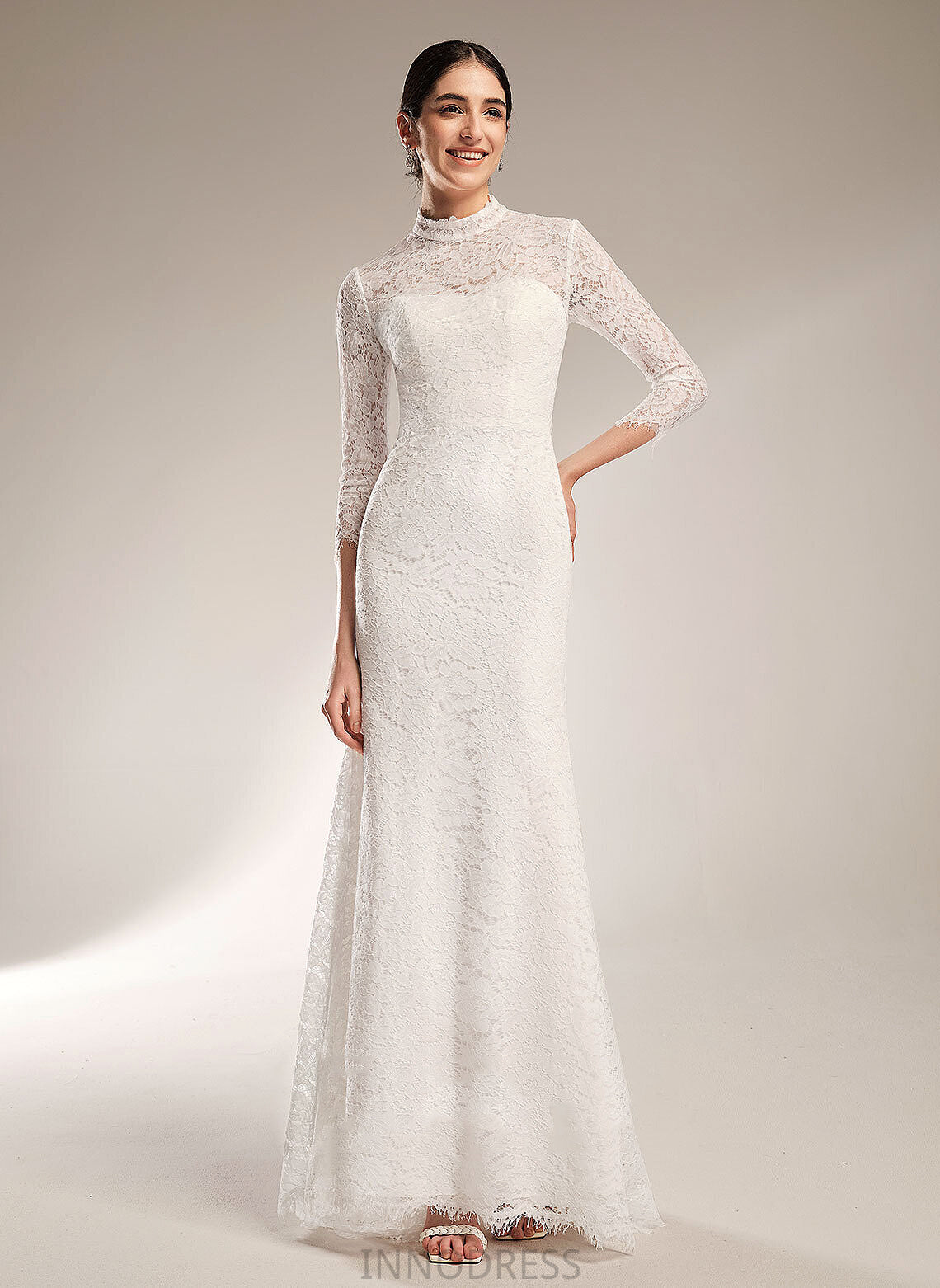 Neck Dress Wedding Samara Trumpet/Mermaid Train Sweep Wedding Dresses Lace High