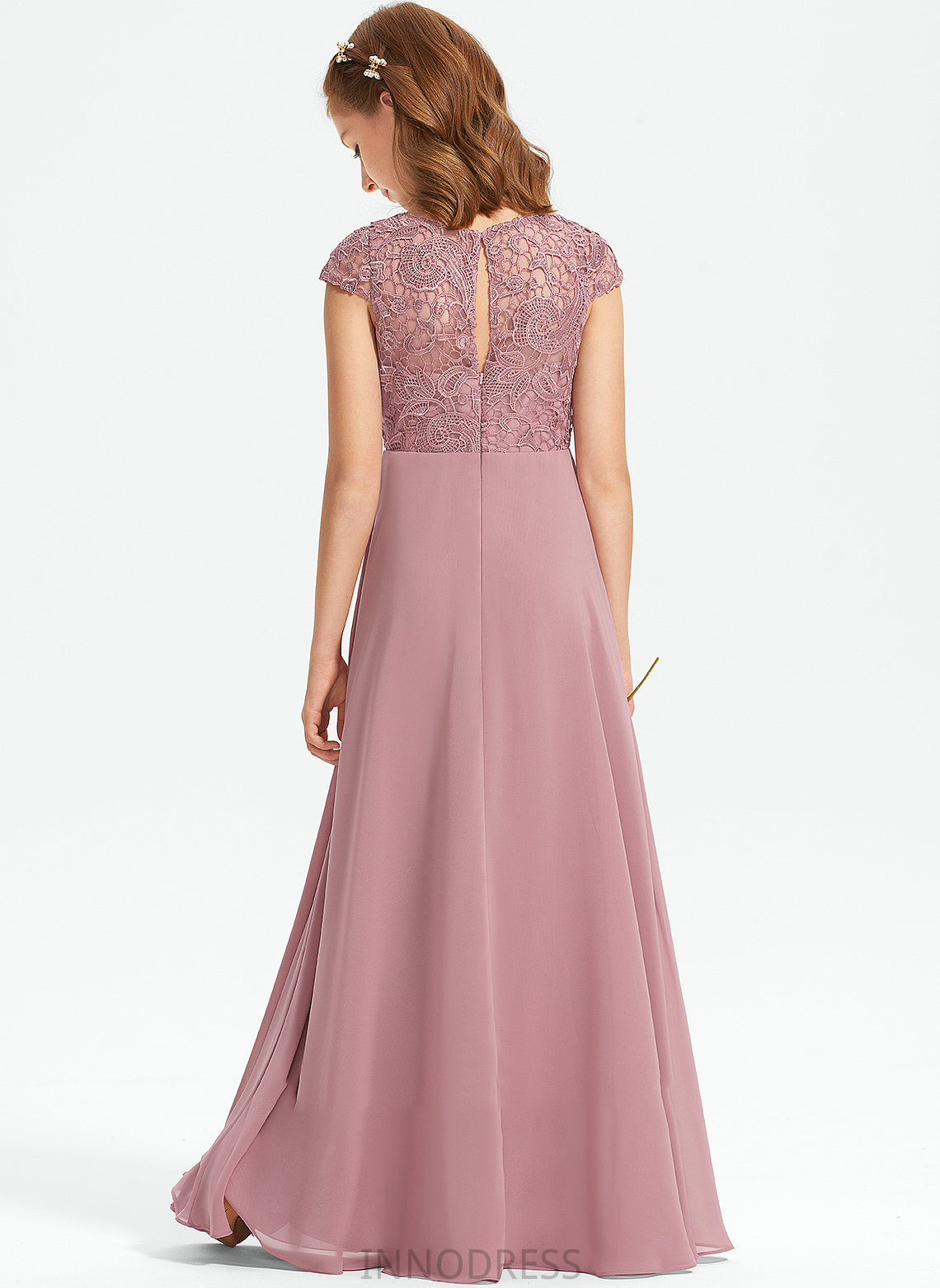 Jayda Floor-Length A-Line Junior Bridesmaid Dresses Chiffon Scoop Neck Lace