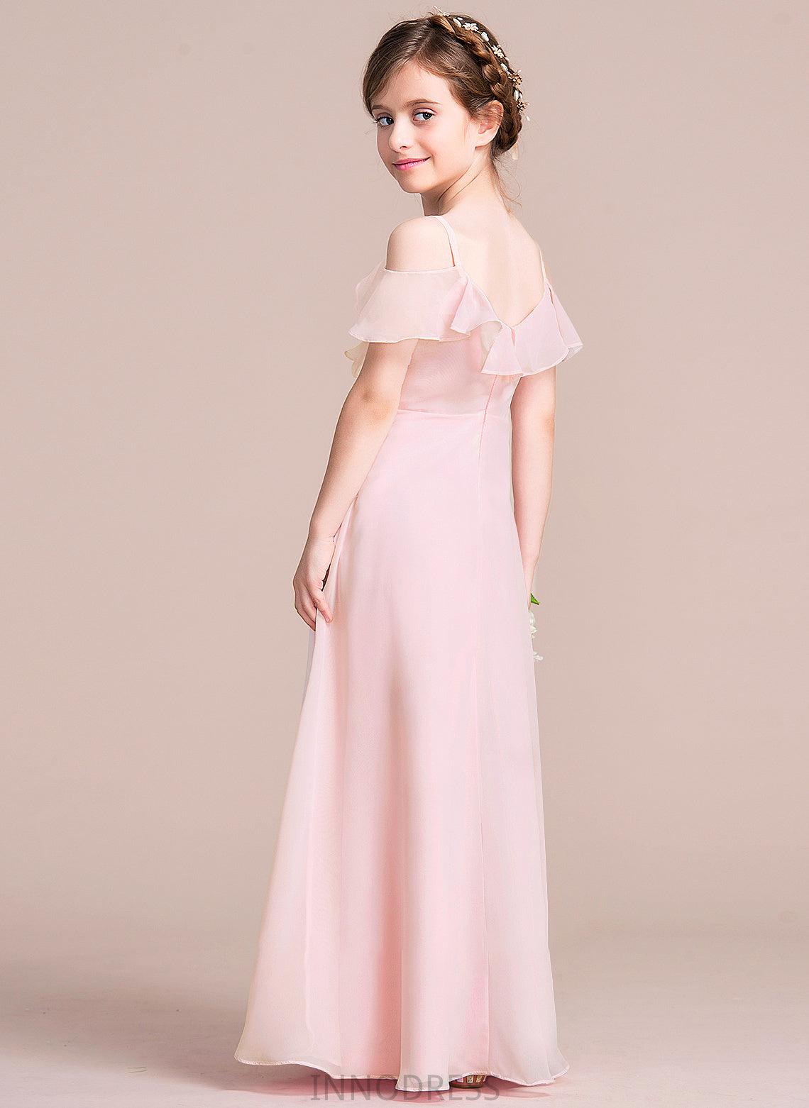 Shayna Ruffles Floor-Length A-Line Cascading V-neck With Junior Bridesmaid Dresses Chiffon