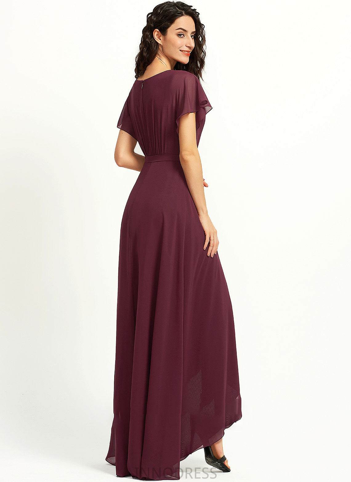 Neck A-Line Asymmetrical With Ruffle Alena Scoop Prom Dresses