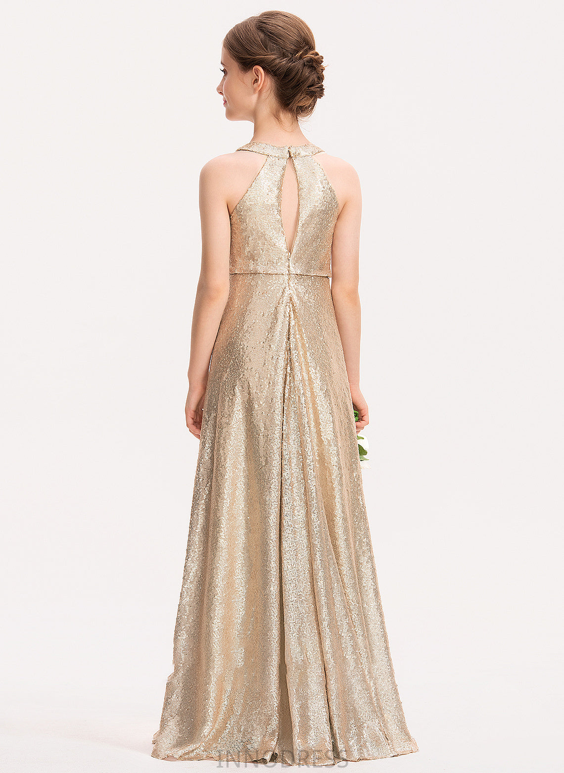 Scoop Neck Sequined Junior Bridesmaid Dresses A-Line Floor-Length Jane