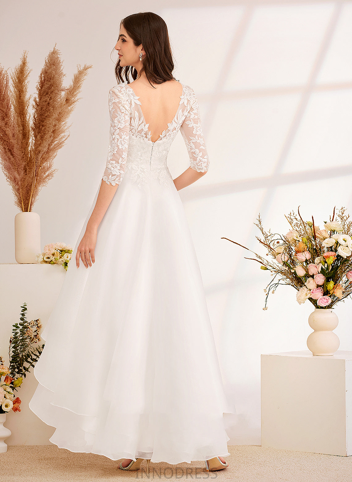 Asymmetrical Sequins Beading Wedding Dresses With Lilyana Dress Wedding V-neck A-Line