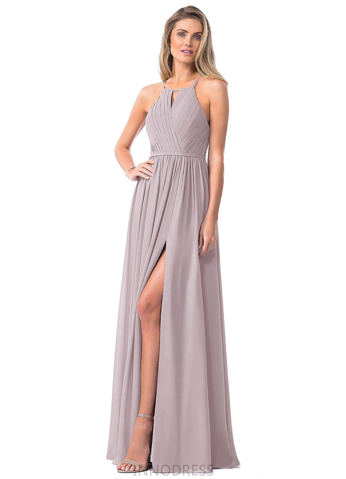 Perla Spaghetti Staps Natural Waist Sleeveless Floor Length Bridesmaid Dresses