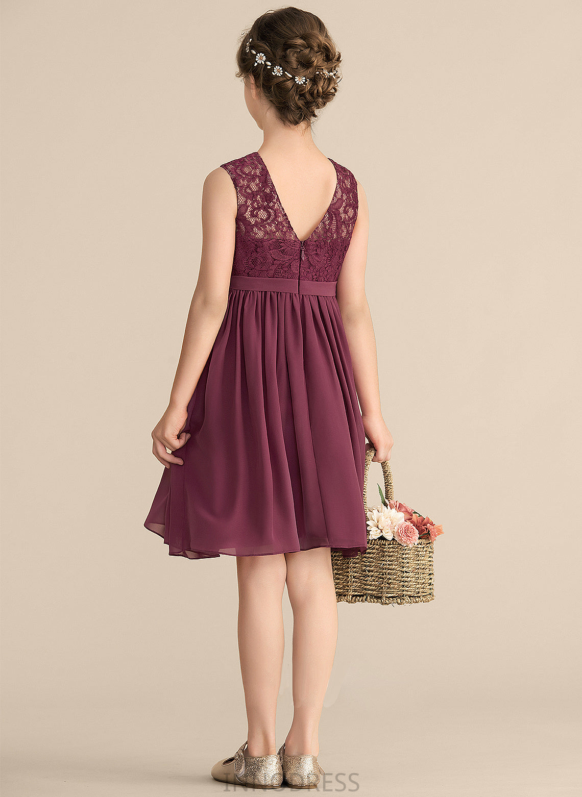 Junior Bridesmaid Dresses Aliya A-LineScoopNeckKnee-LengthChiffonLaceJuniorBridesmaidDress#165020