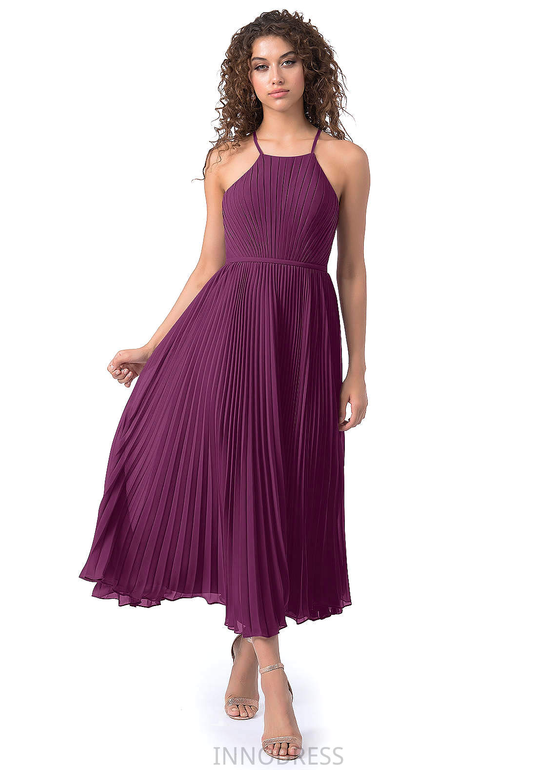 Paola Spaghetti Staps Sleeveless Natural Waist Off The Shoulder Trumpet/Mermaid Sweep-Brush Train Bridesmaid Dresses