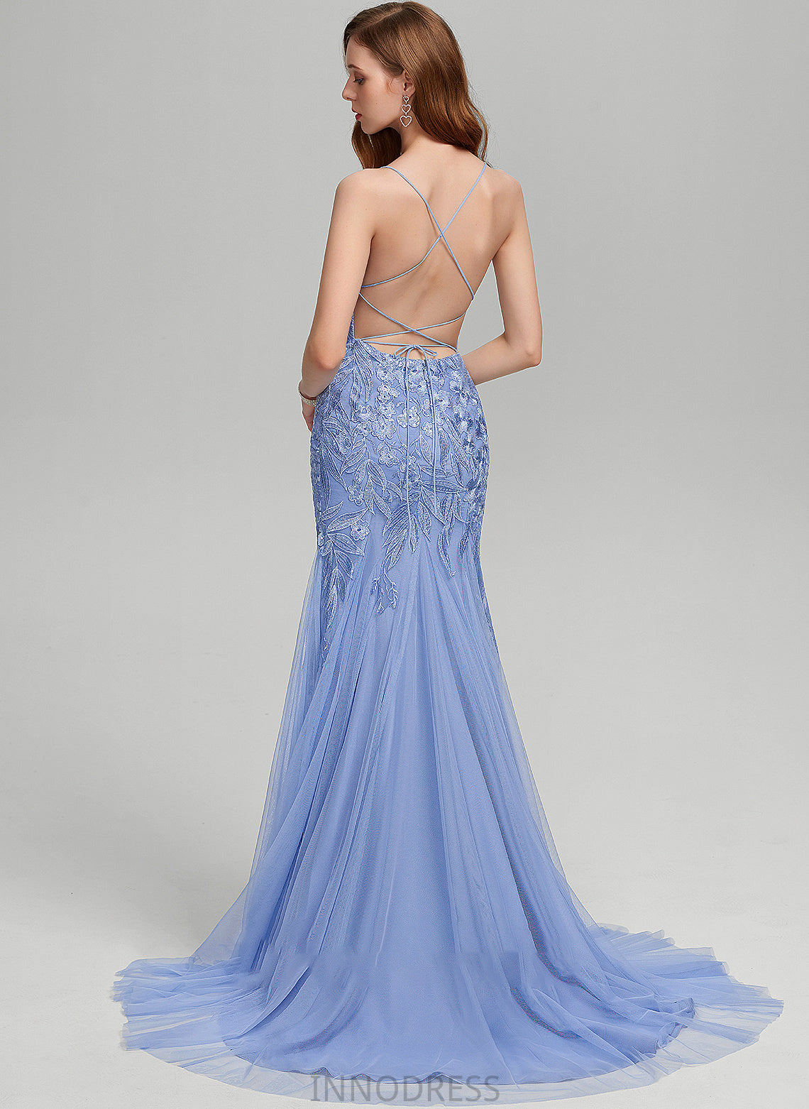 Square With Neckline Sweep Tulle Trumpet/Mermaid Train Jocelynn Prom Dresses Sequins