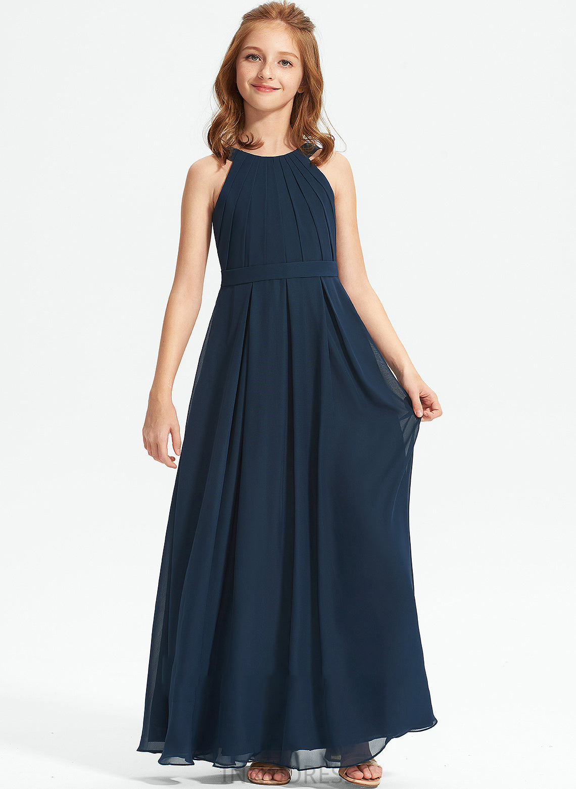 Scoop A-Line Floor-Length Neck Ruffle With Junior Bridesmaid Dresses Helena Chiffon