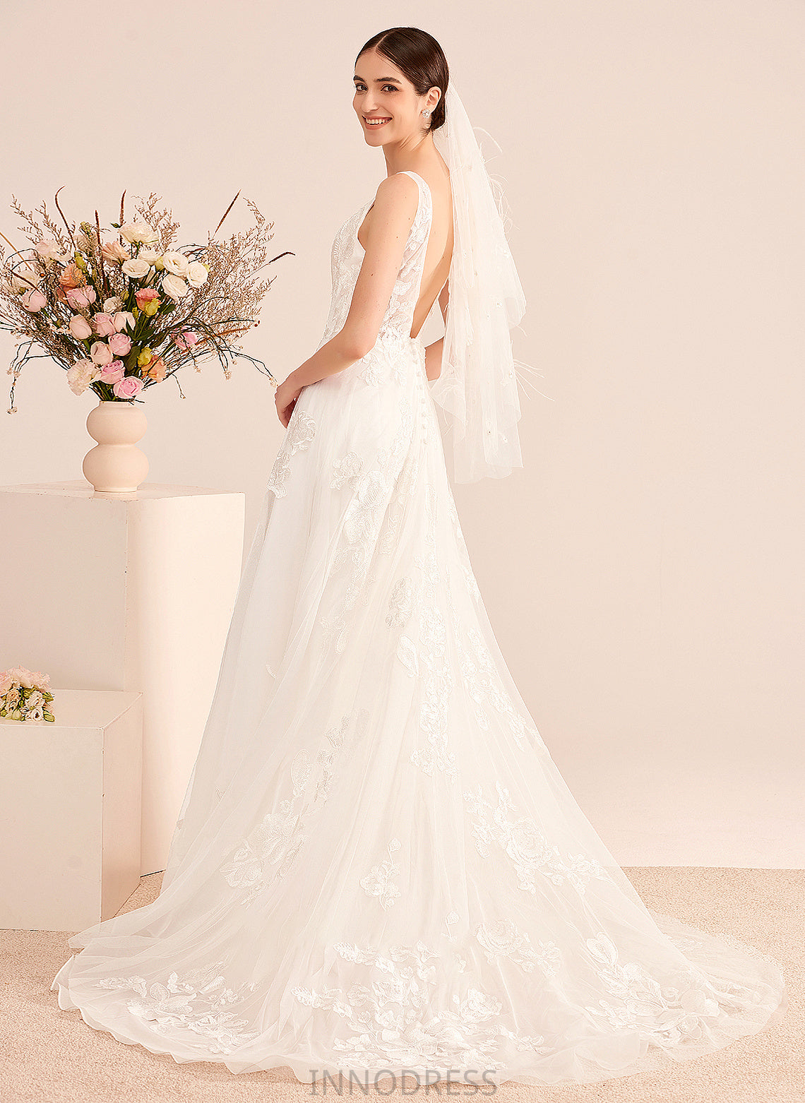 Wedding With Court Wedding Dresses Dress V-neck Train A-Line Lace Campbell