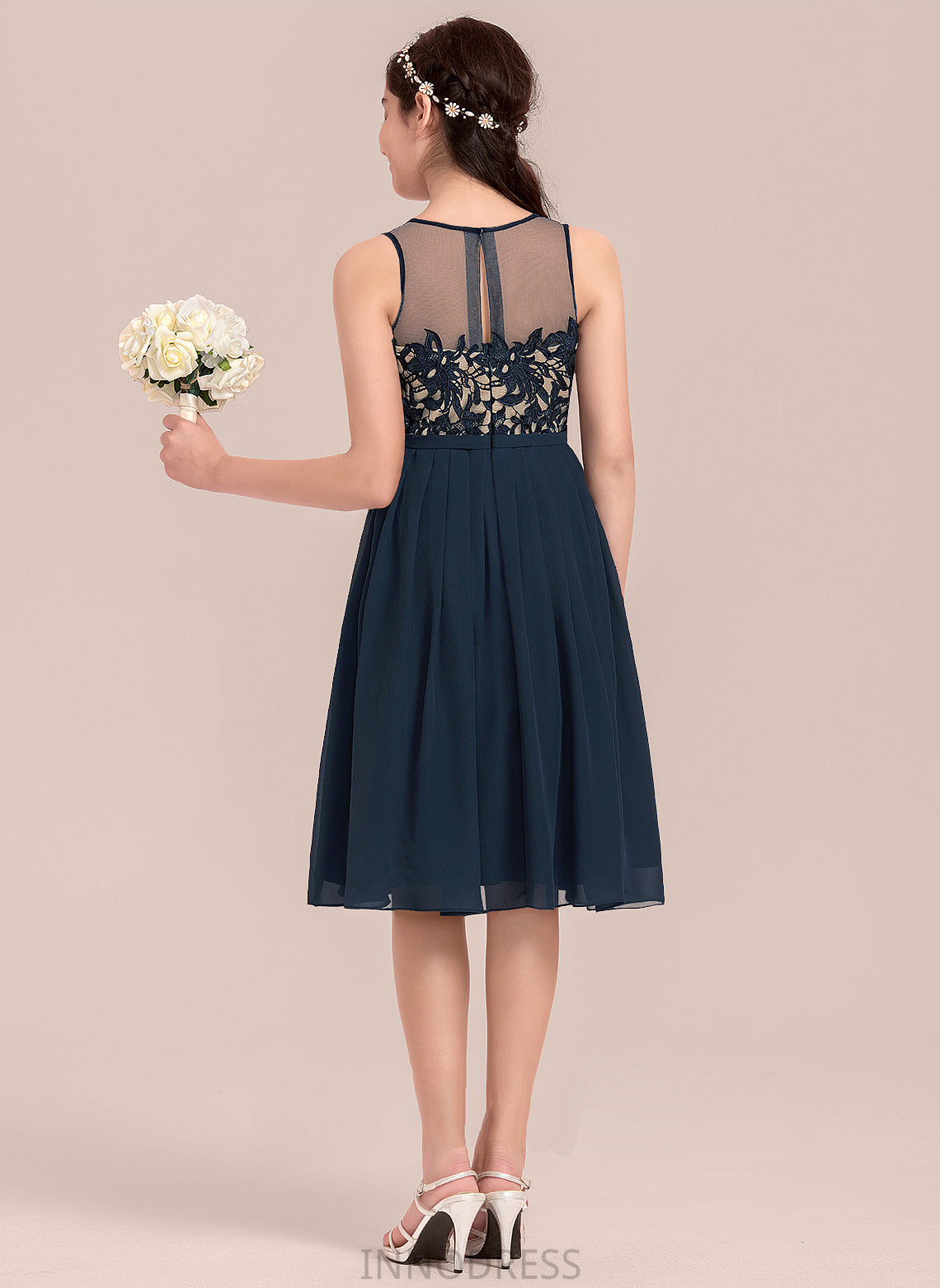 Scoop Neck Haley A-Line Knee-Length Chiffon Junior Bridesmaid Dresses