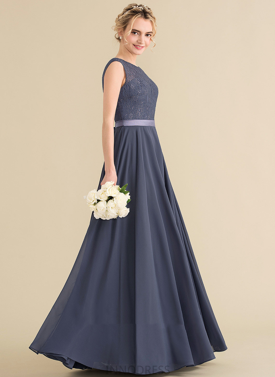 A-Line Silhouette Fabric Bow(s) Embellishment ScoopNeck Floor-Length Neckline Length Vanessa Floor Length Sleeveless Bridesmaid Dresses