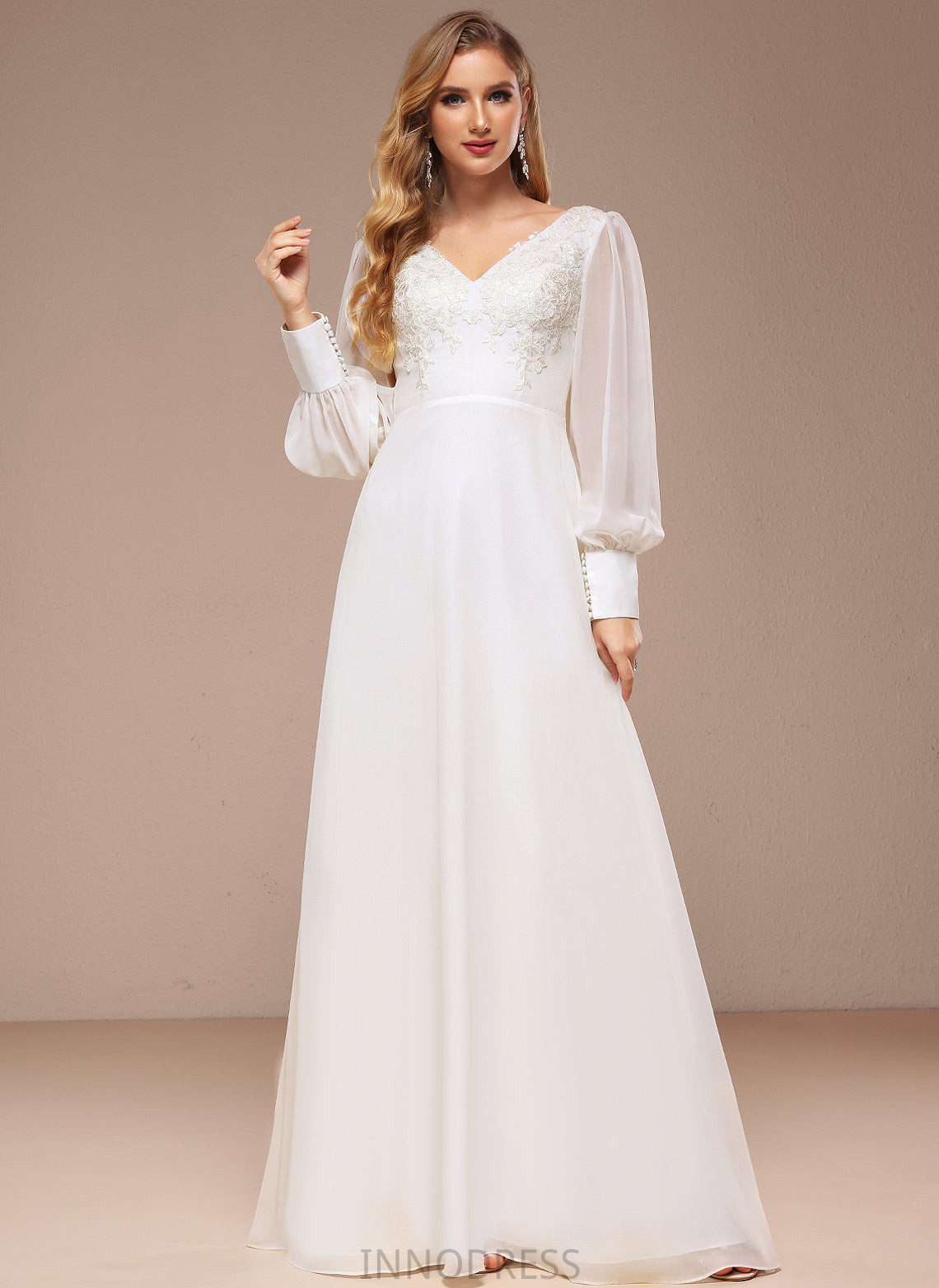 With Dress Chiffon Wedding Dresses V-neck Sequins Floor-Length A-Line Lace Simone Wedding