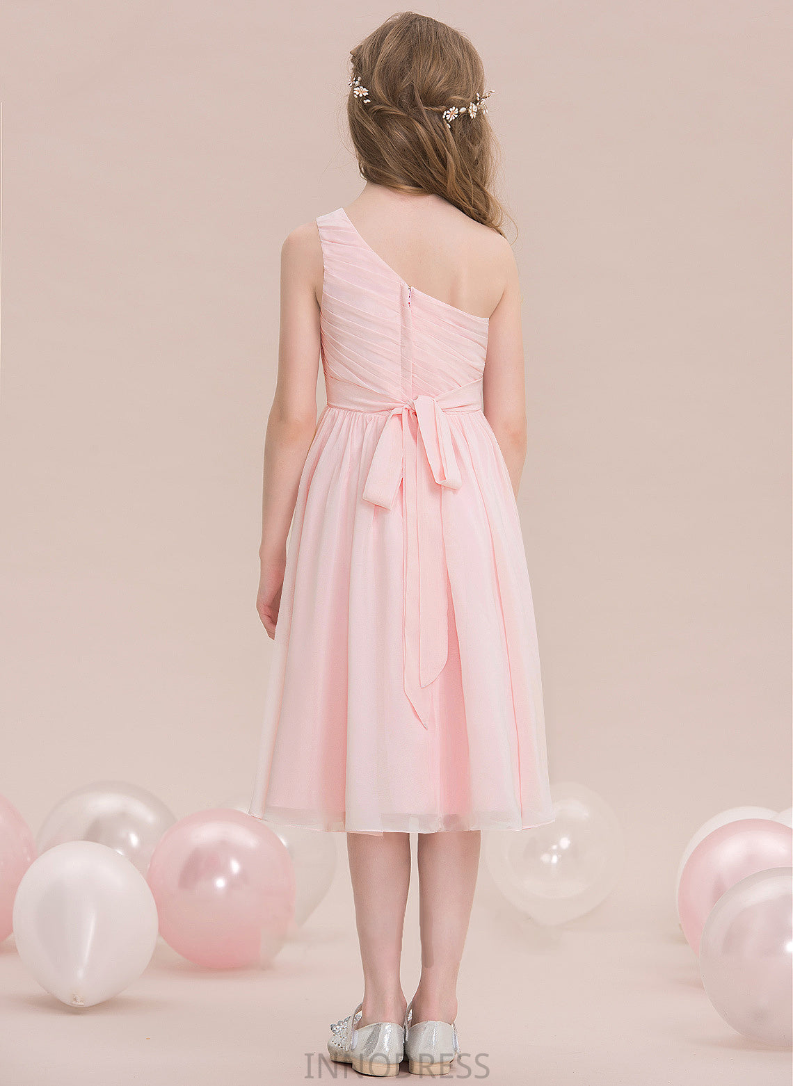 A-Line One-Shoulder Lyla Knee-Length Junior Bridesmaid Dresses Chiffon With Ruffle