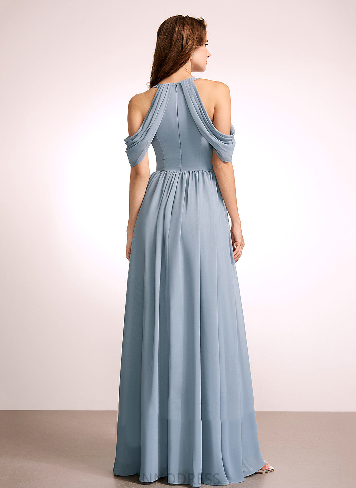 Neckline Straps Fabric HighNeck Length Silhouette Floor-Length A-Line Lilliana Natural Waist V-Neck A-Line/Princess Bridesmaid Dresses