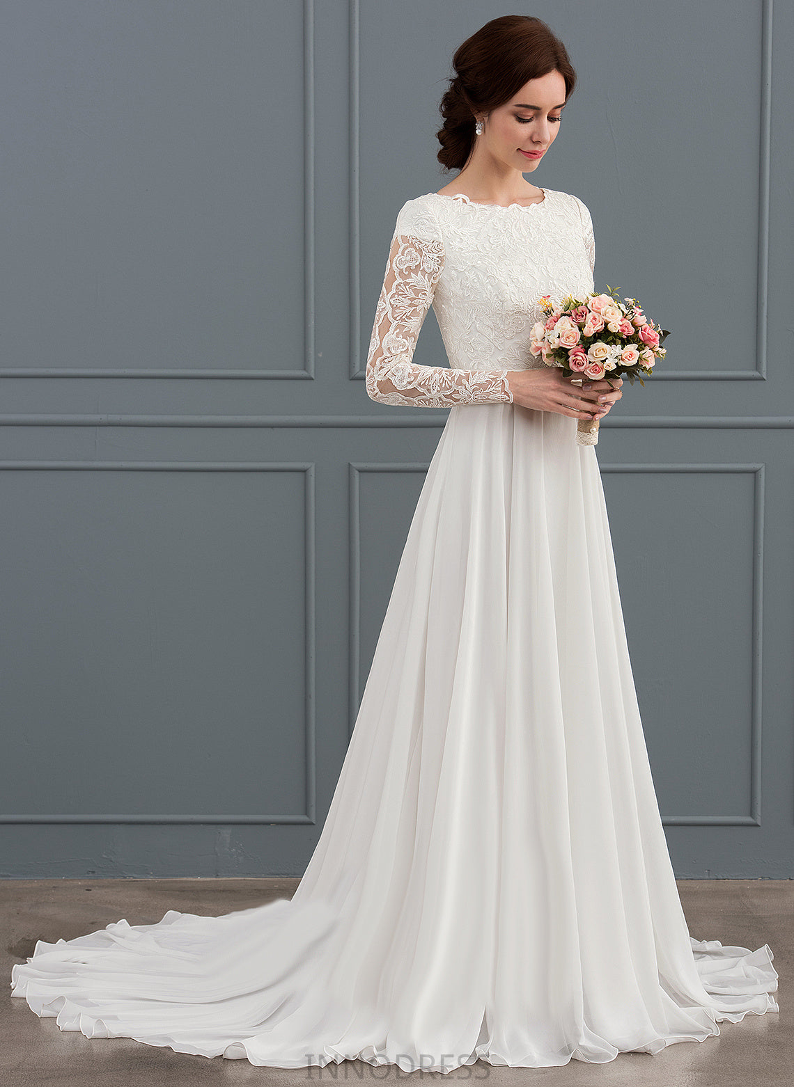 Wedding Dresses Dress Court Chiffon A-Line Wedding Train Taniyah With Beading Lace