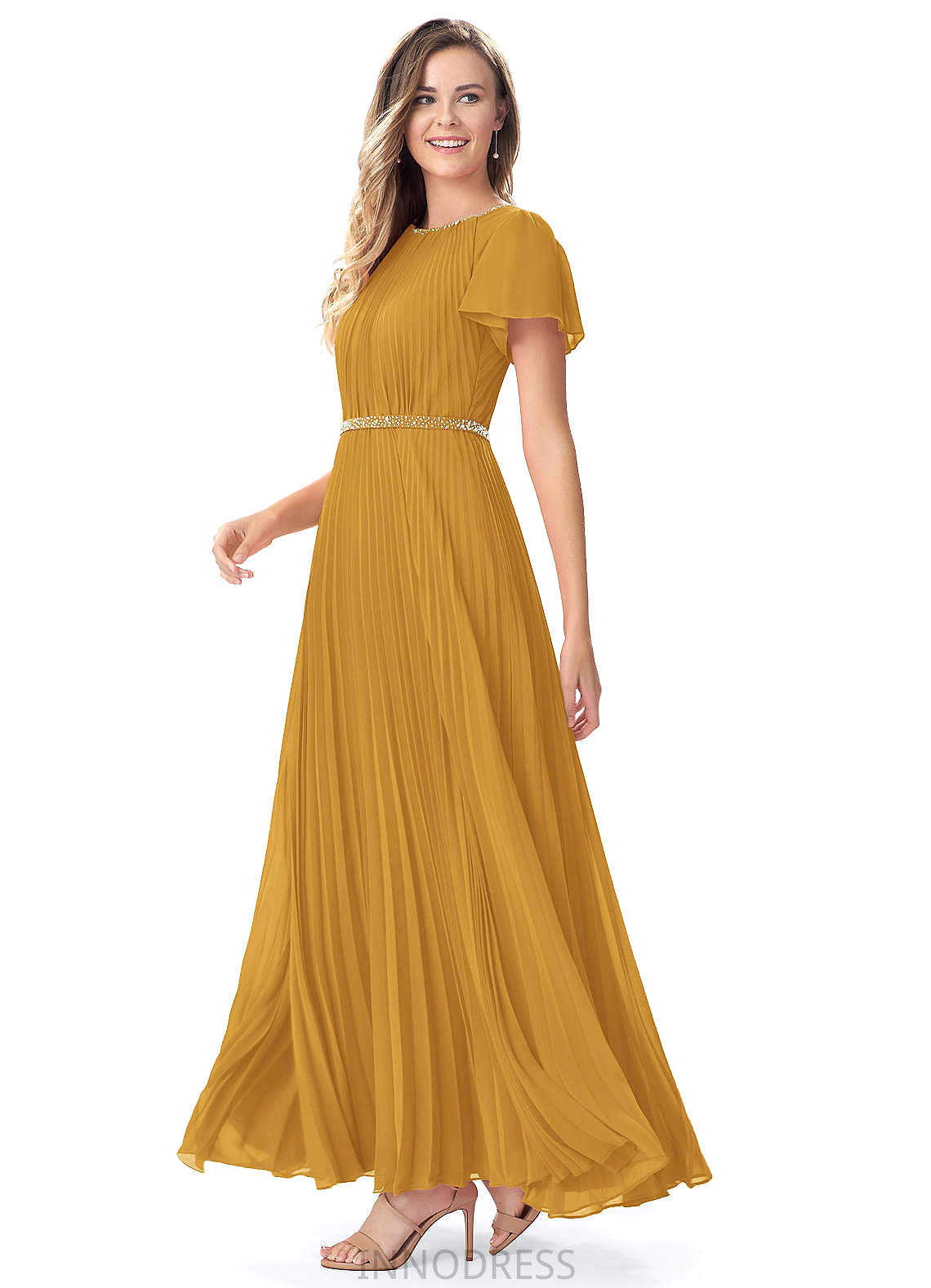 Samara V-Neck A-Line/Princess Floor Length Sleeveless Natural Waist Bridesmaid Dresses