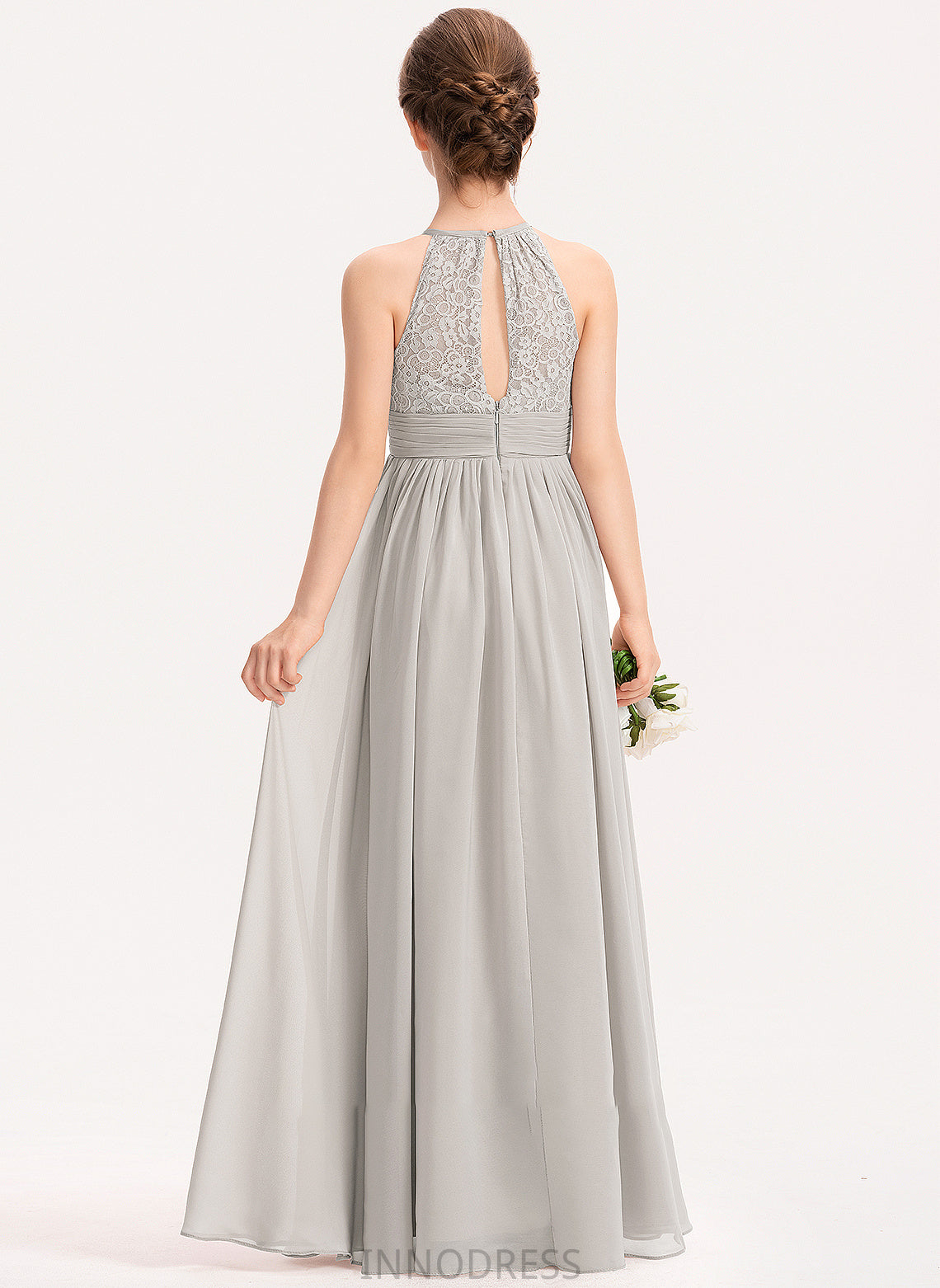 Junior Bridesmaid Dresses Floor-Length A-Line Ruffle Chiffon Scoop Lace Neck With Dylan