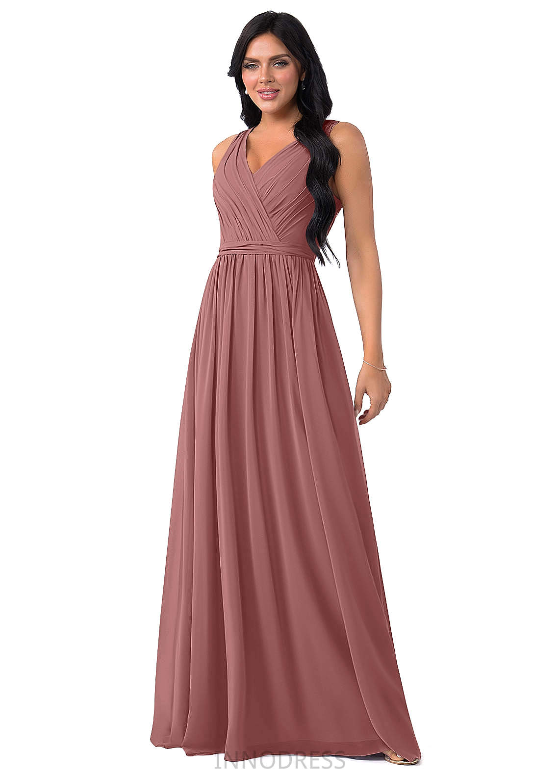 Emelia Sleeveless Natural Waist Floor Length Straps Off The Shoulder Bridesmaid Dresses