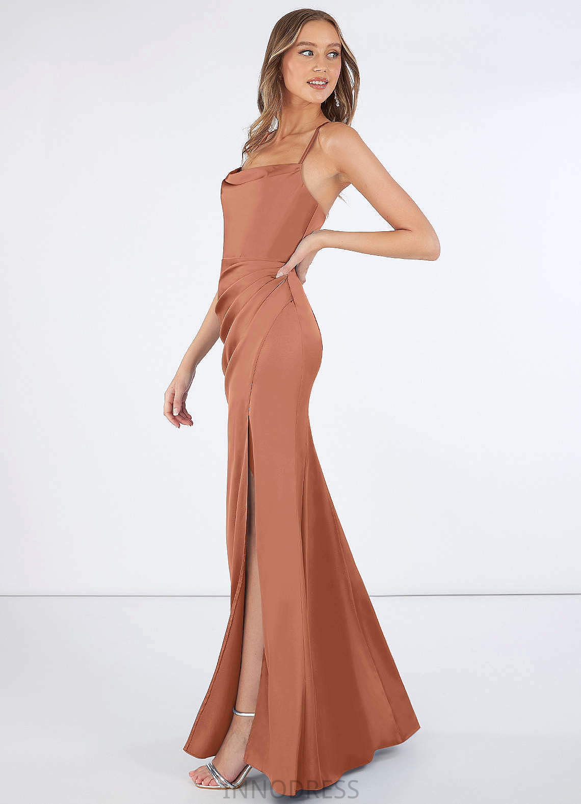 Jasmine Natural Waist Sleeveless Floor Length Sheath/Column V-Neck Bridesmaid Dresses