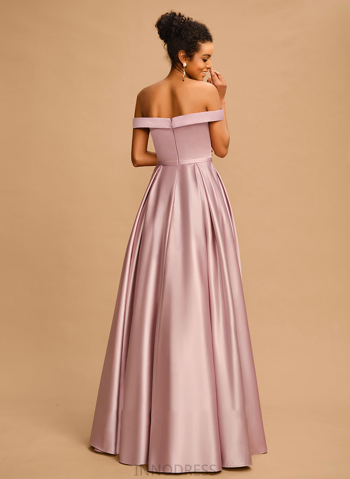 Kenzie Satin A-Line Floor-Length Prom Dresses Off-the-Shoulder