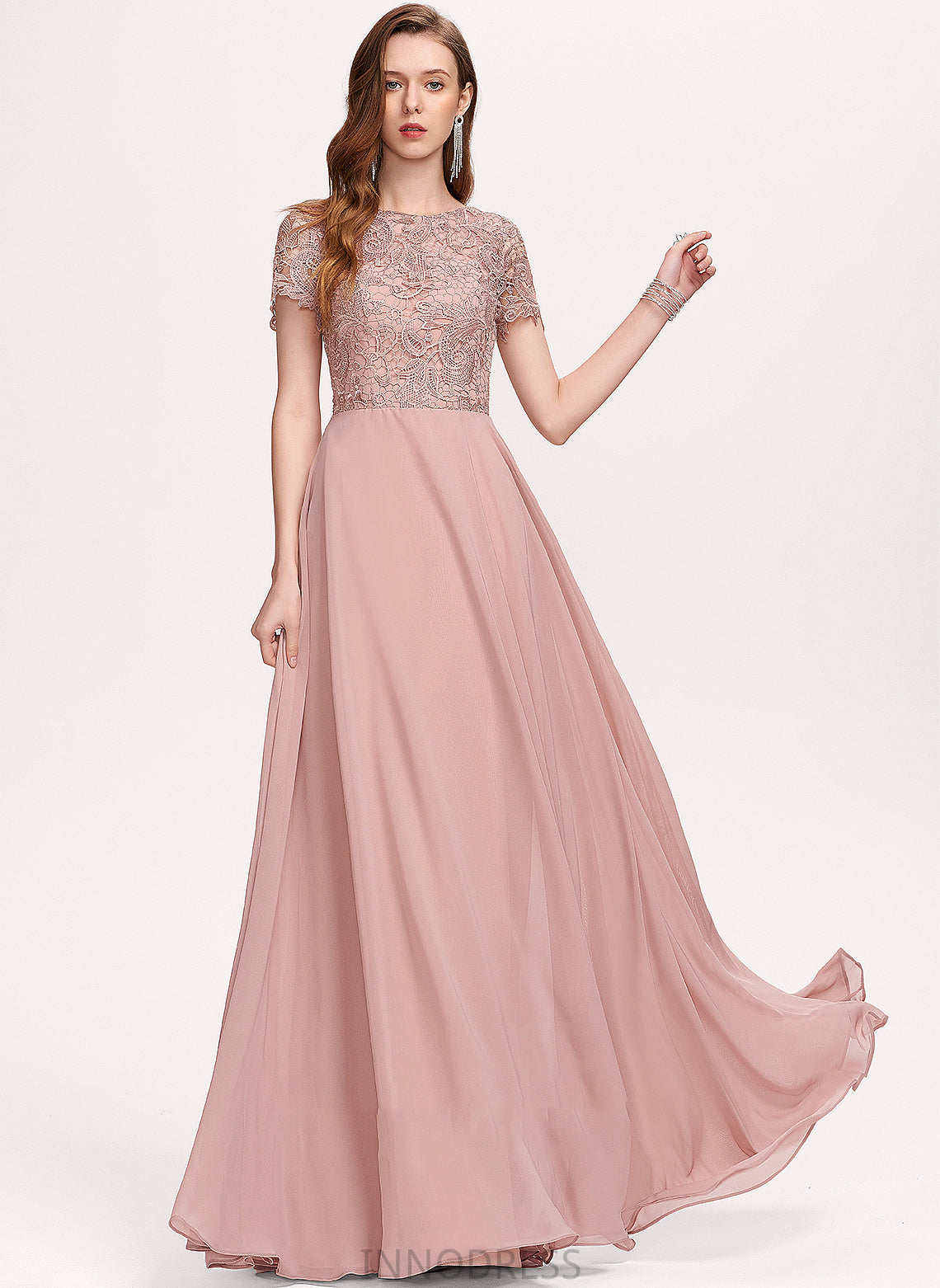 Sienna Floor-Length Neck With A-Line Sequins Scoop Chiffon Prom Dresses