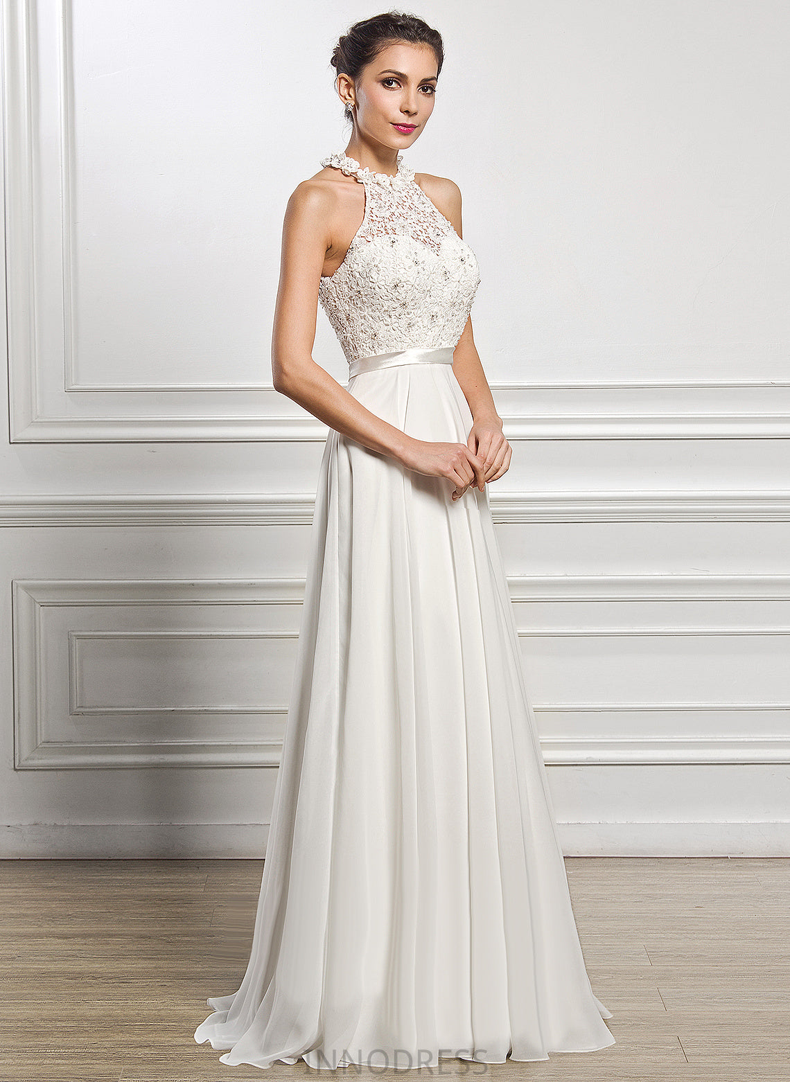 Floor-Length Dress Beading With Sequins A-Line Lace Chiffon Wedding Dresses Wedding Jaida