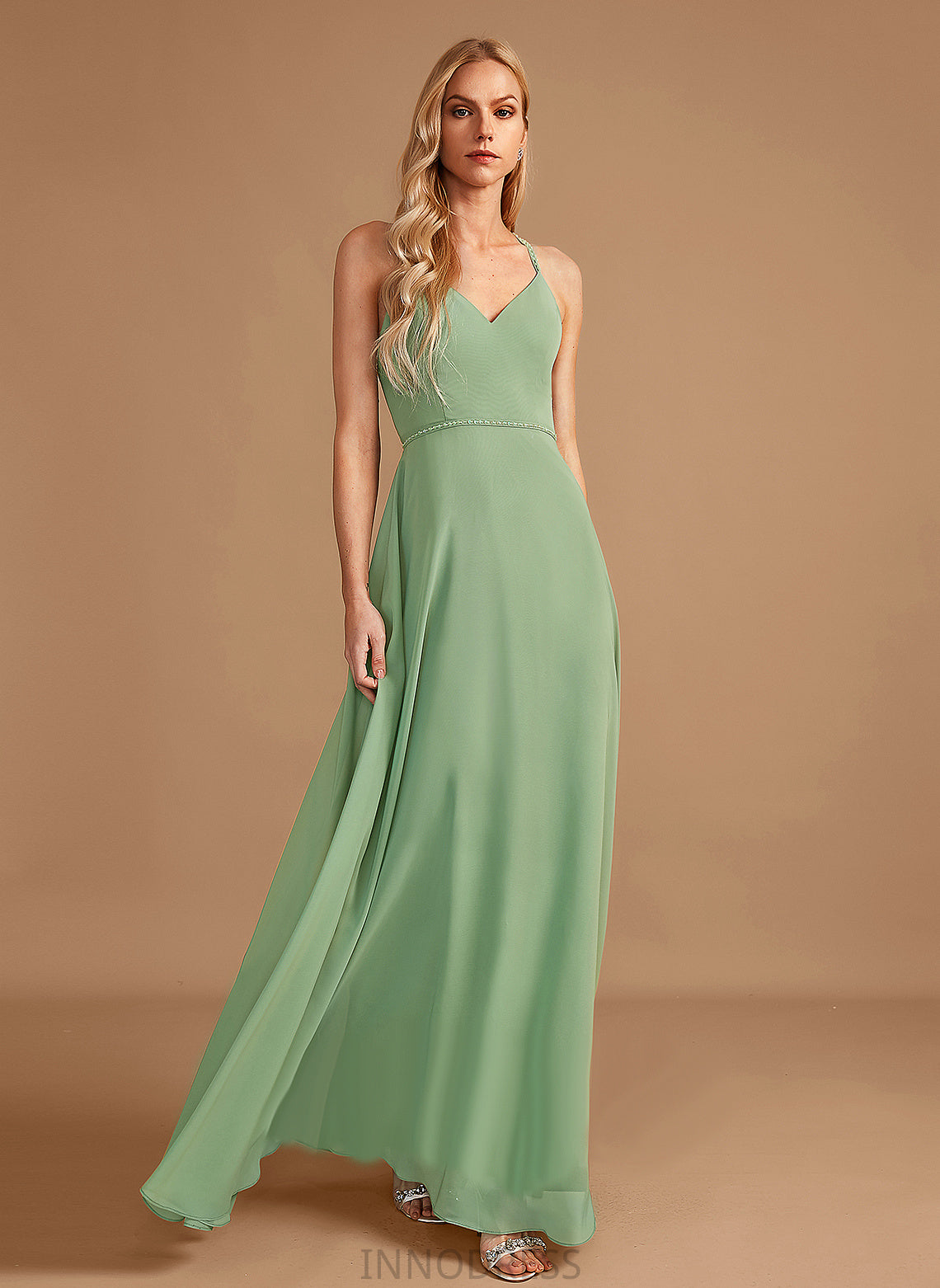 Embellishment Silhouette Beading A-Line V-neck Floor-Length Length Sequins Neckline Fabric Reese Sleeveless Bridesmaid Dresses