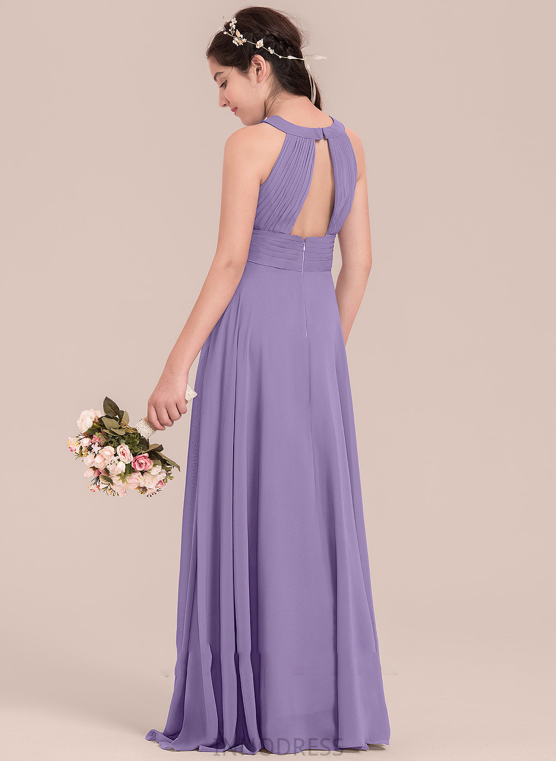 Briana Ruffle Scoop With Neck Junior Bridesmaid Dresses A-Line Floor-Length Chiffon