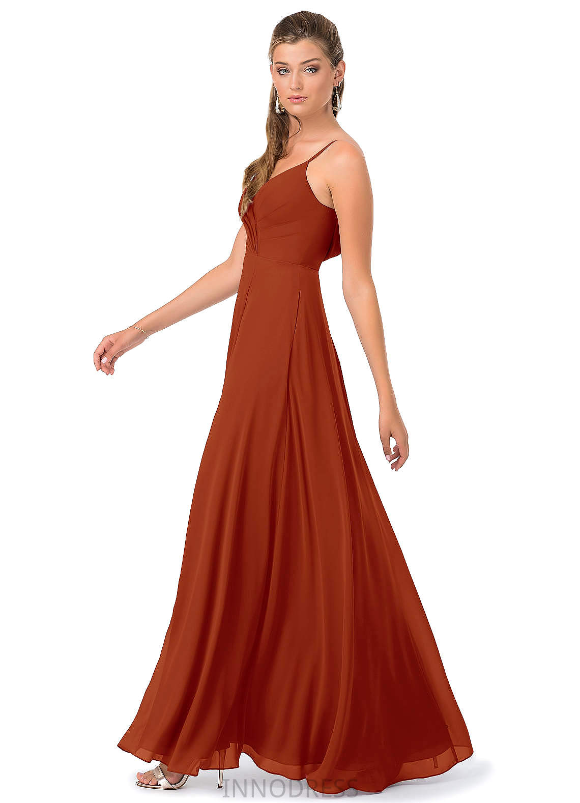 Shannon Floor Length A-Line/Princess Sleeveless Stretch Satin Natural Waist V-Neck Bridesmaid Dresses