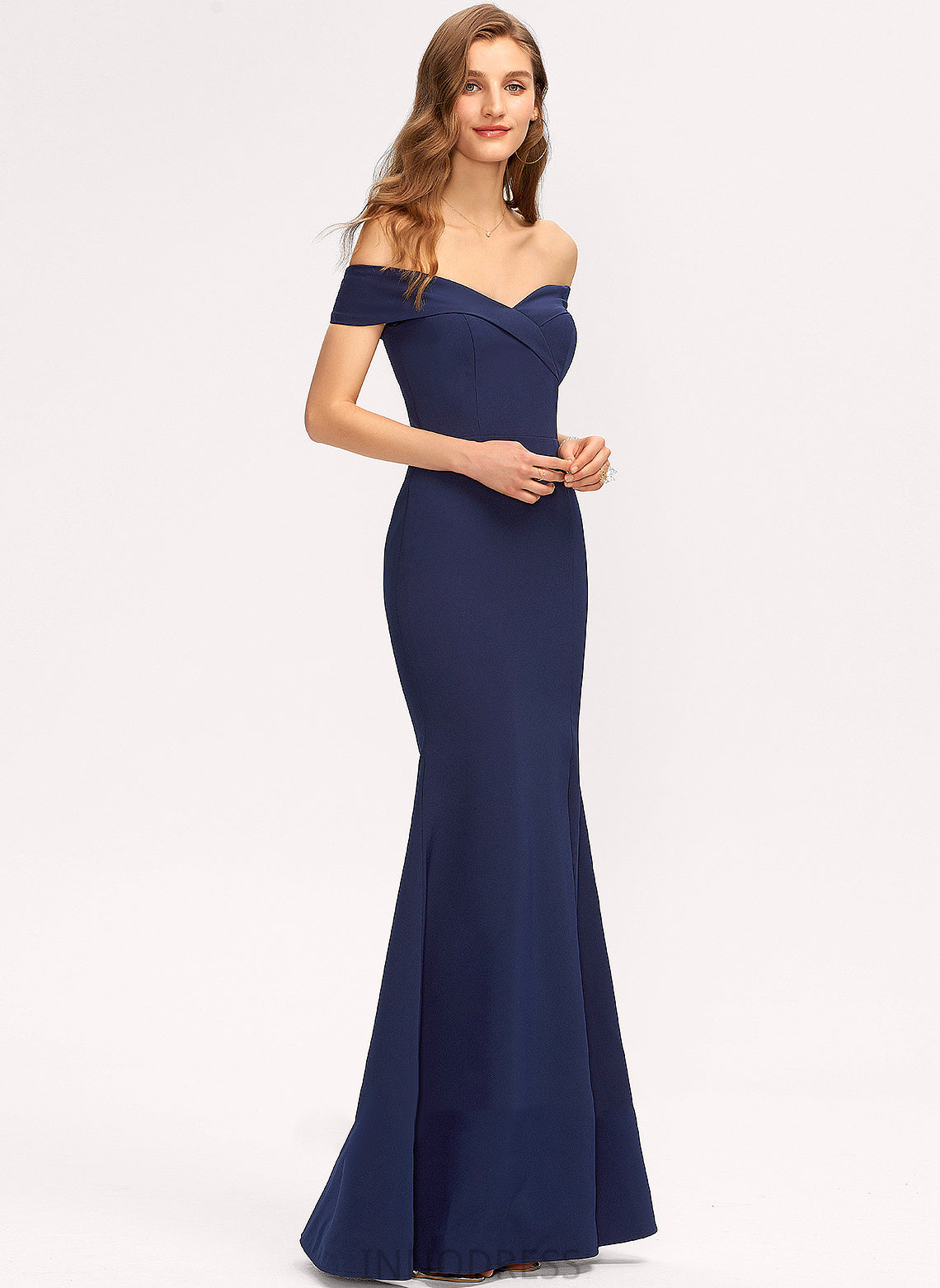 Neckline Fabric Length Straps&Sleeves StretchCrepe Floor-Length Silhouette Trumpet/Mermaid Off-the-Shoulder Chelsea Sleeveless Floor Length Bridesmaid Dresses