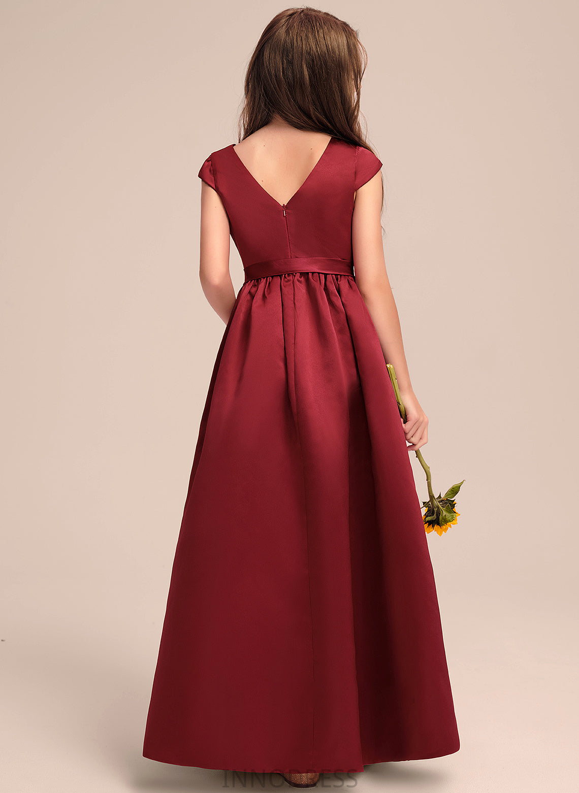 Scoop A-Line Katelynn Pockets Junior Bridesmaid Dresses Floor-Length With Neck Bow(s) Satin