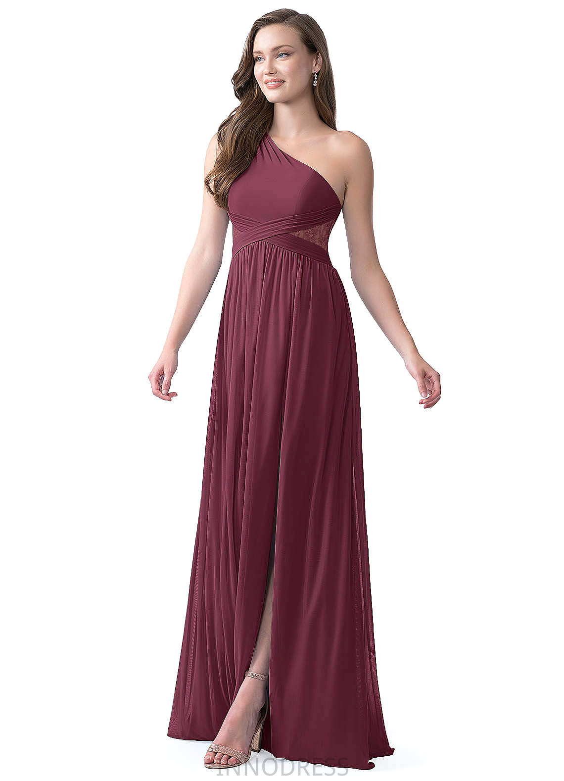 Scarlet Sleeveless Natural Waist Sheath/Column Floor Length Scoop Bridesmaid Dresses